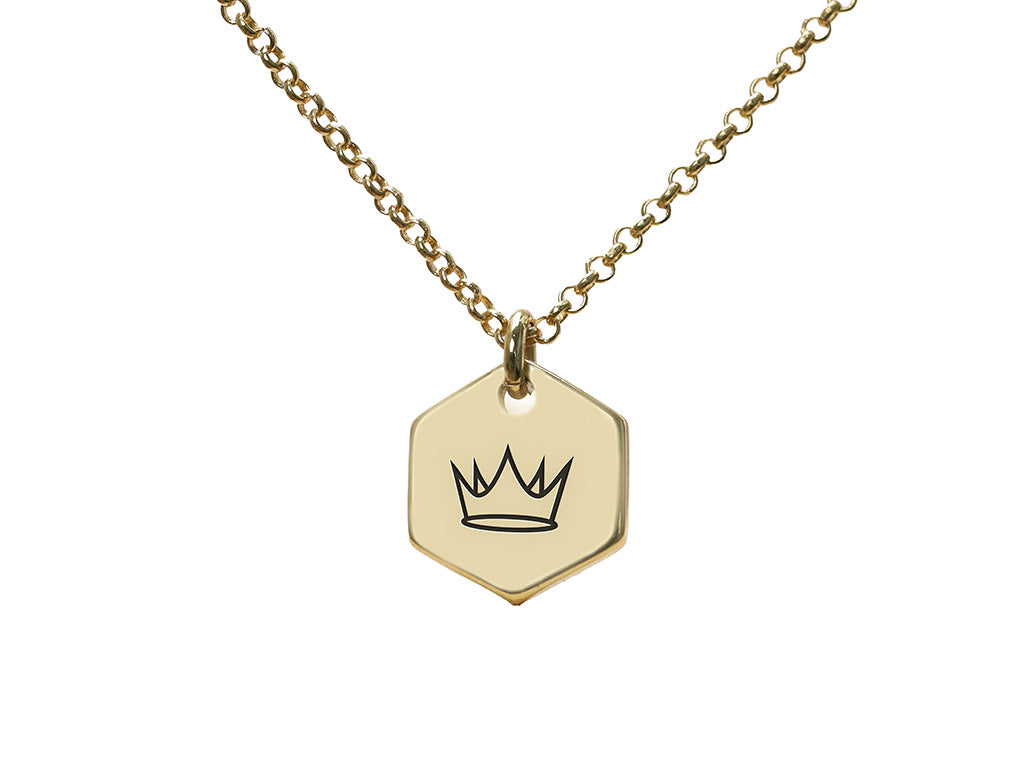 14k Gold Crown Signet Necklace