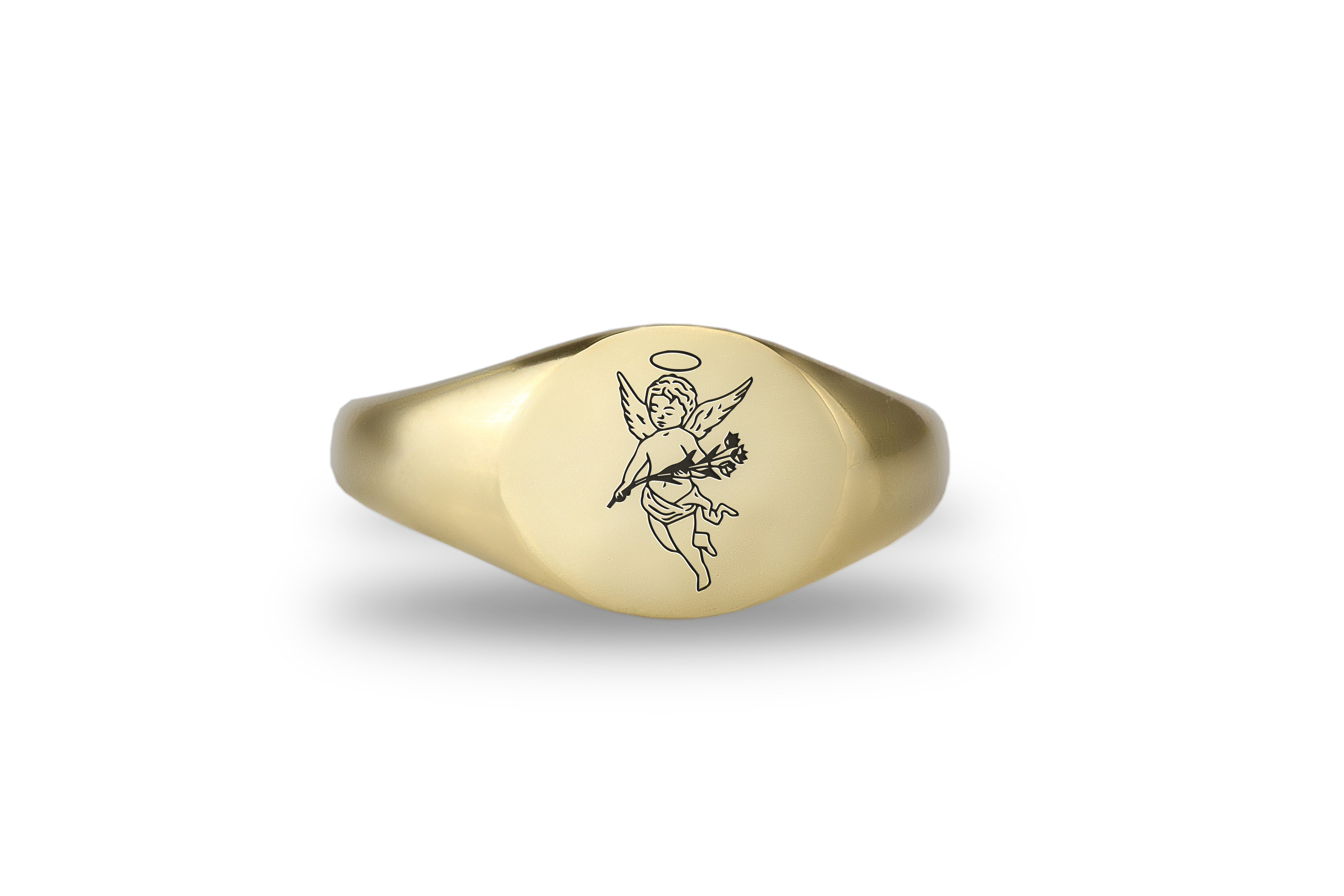 14k Gold Cupid Signet Ring