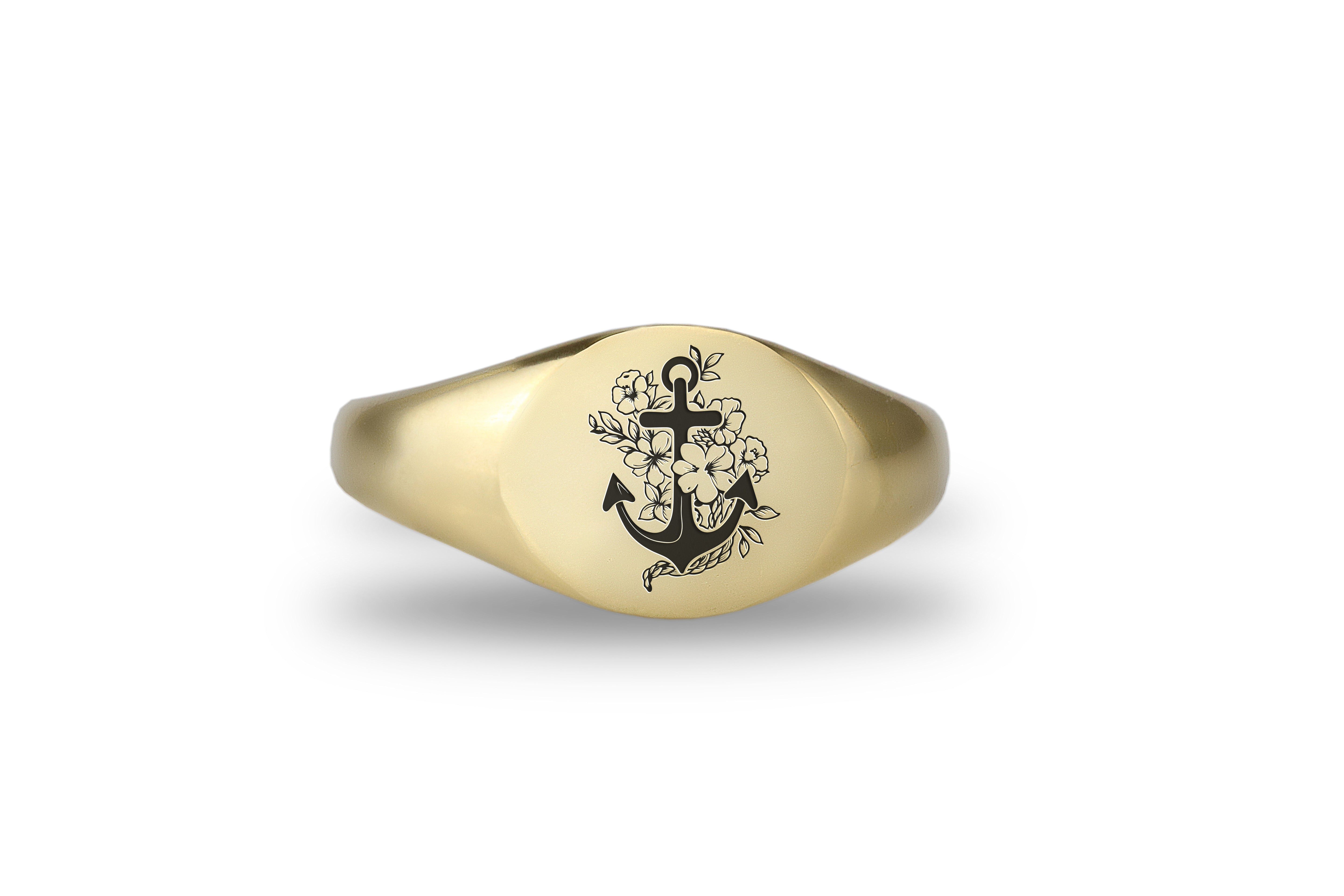 14k Gold Anchor Signet Ring