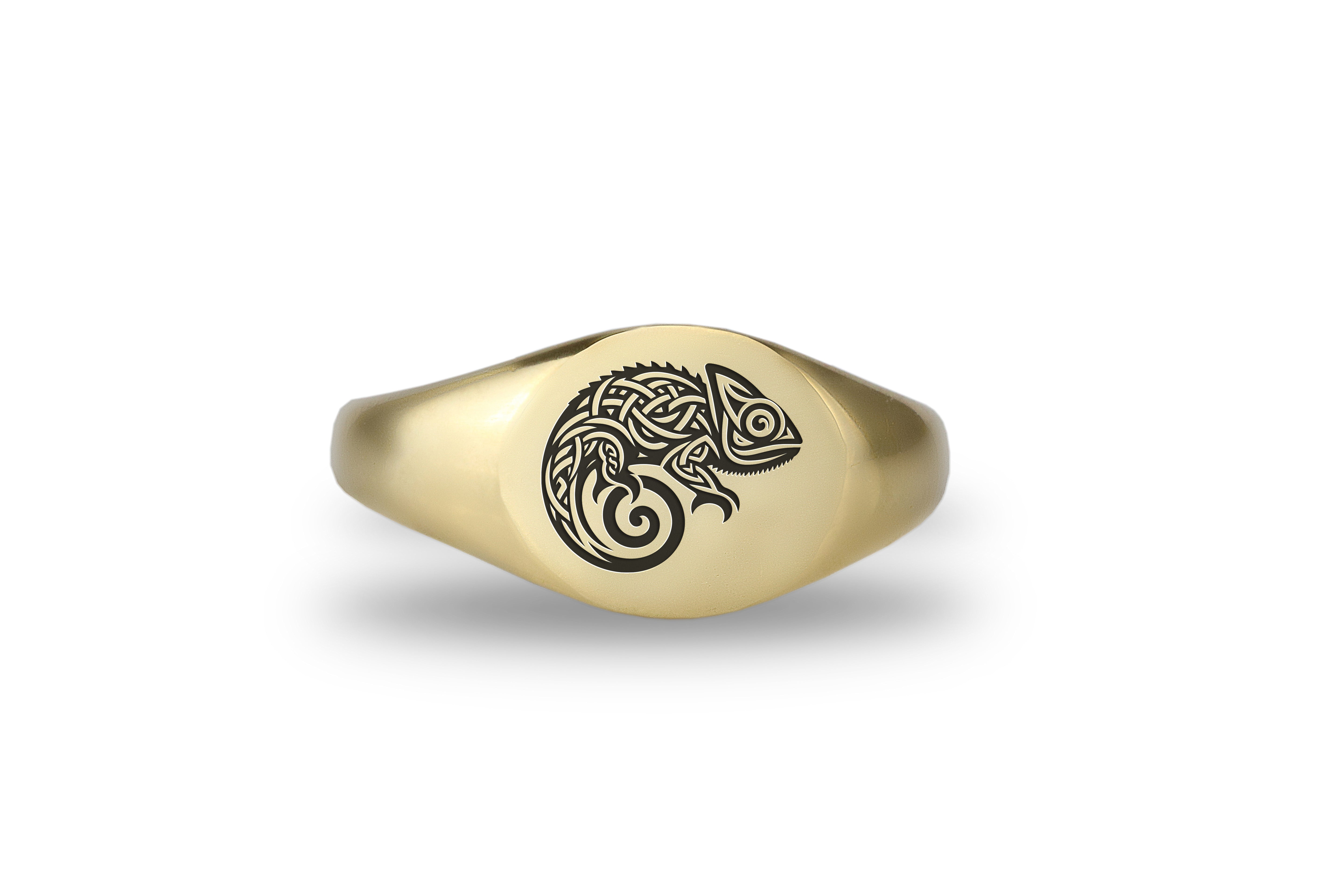 14k Gold Chameleon Signet Ring