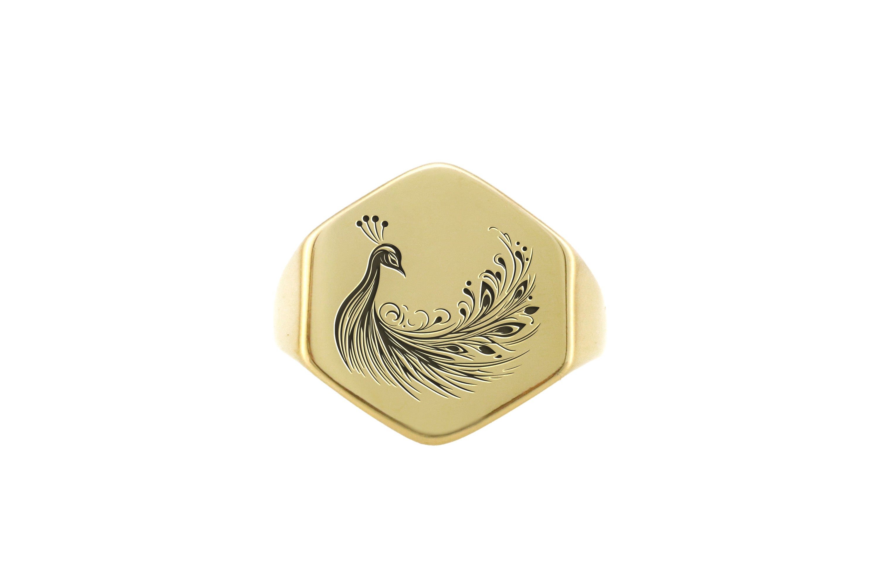 14k Gold Peacock Signet Ring