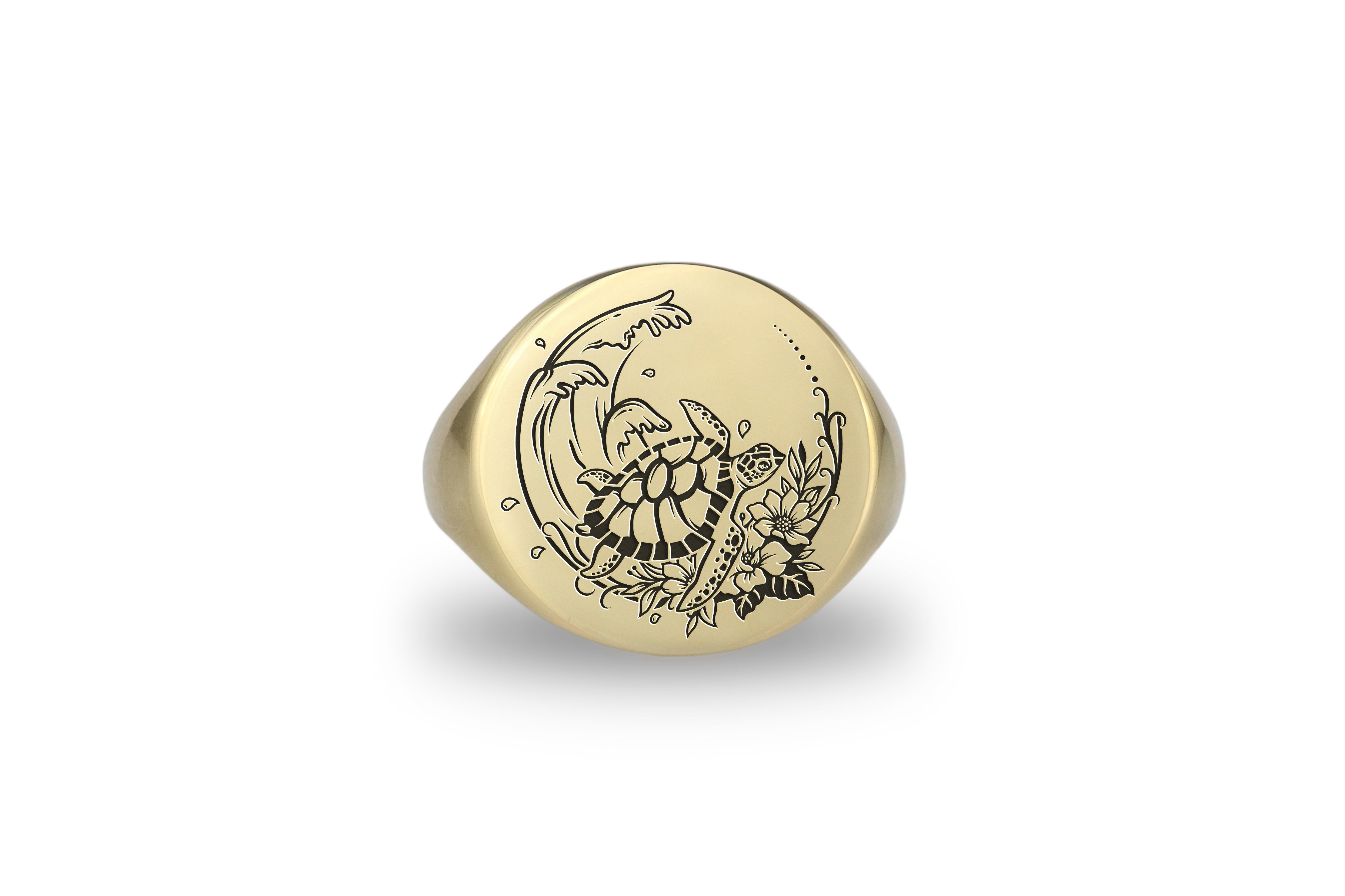 Engraved Turtle Signet Ring