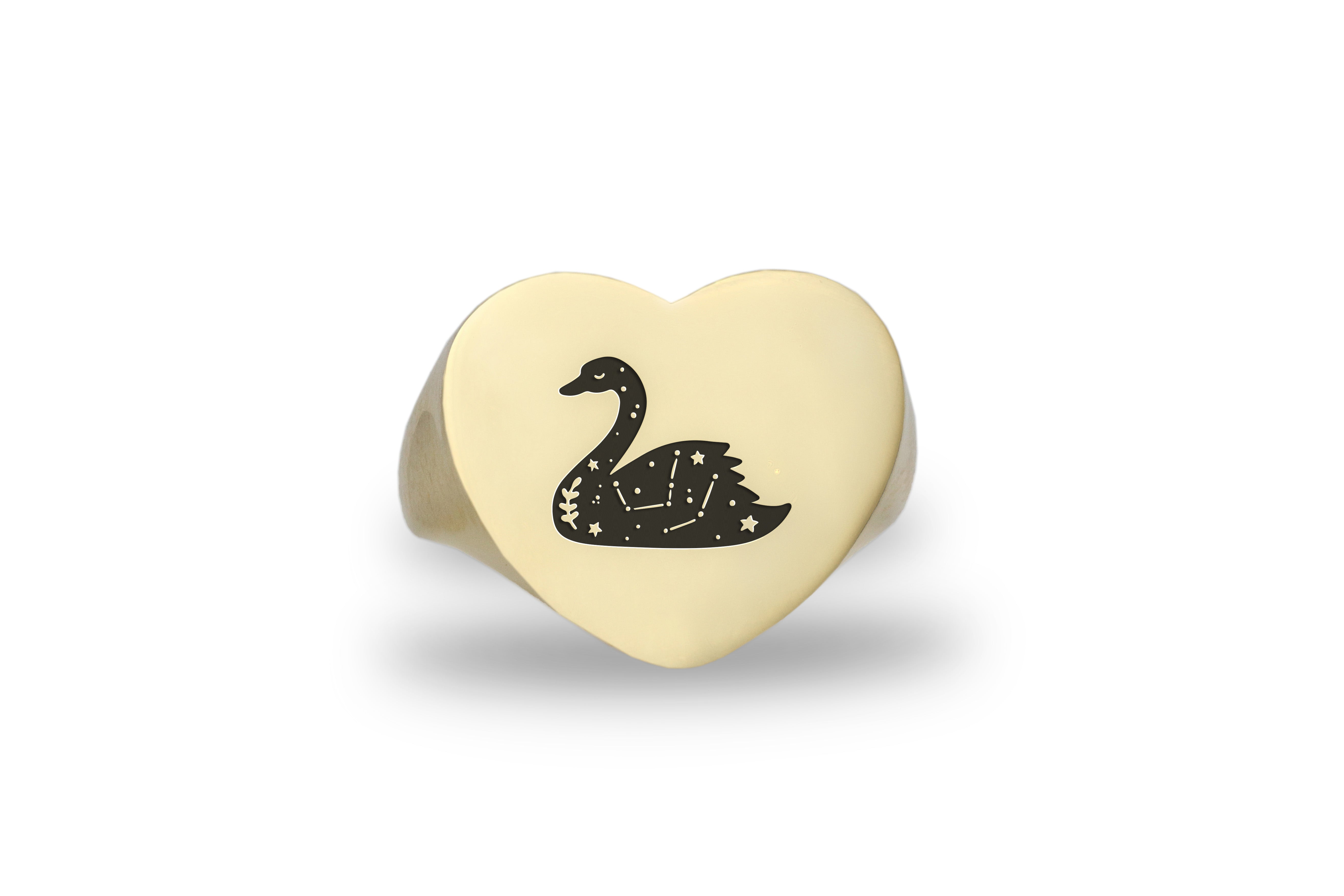 14k Gold Swan Signet Ring
