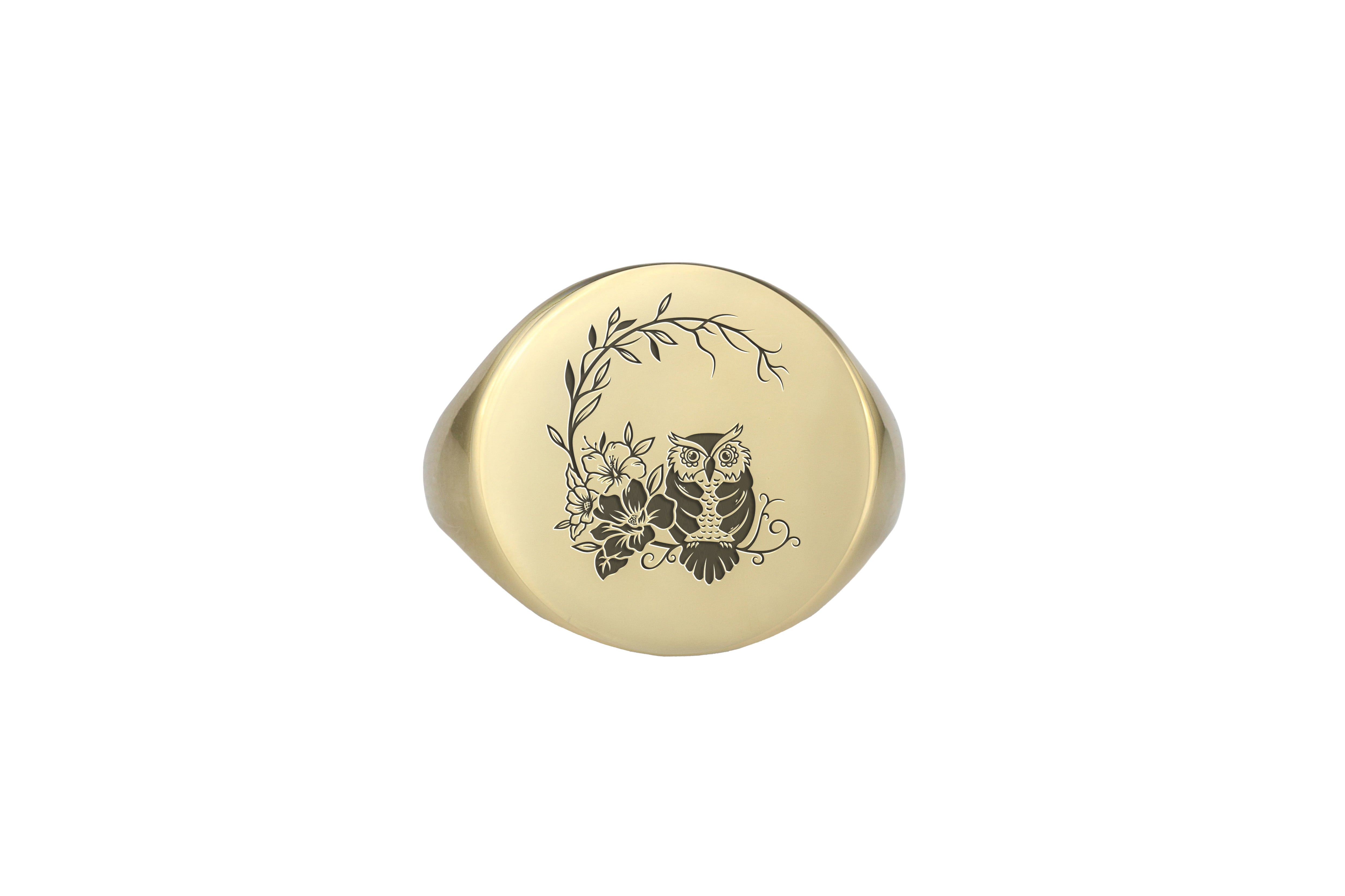 14k Gold Owl Signet Ring