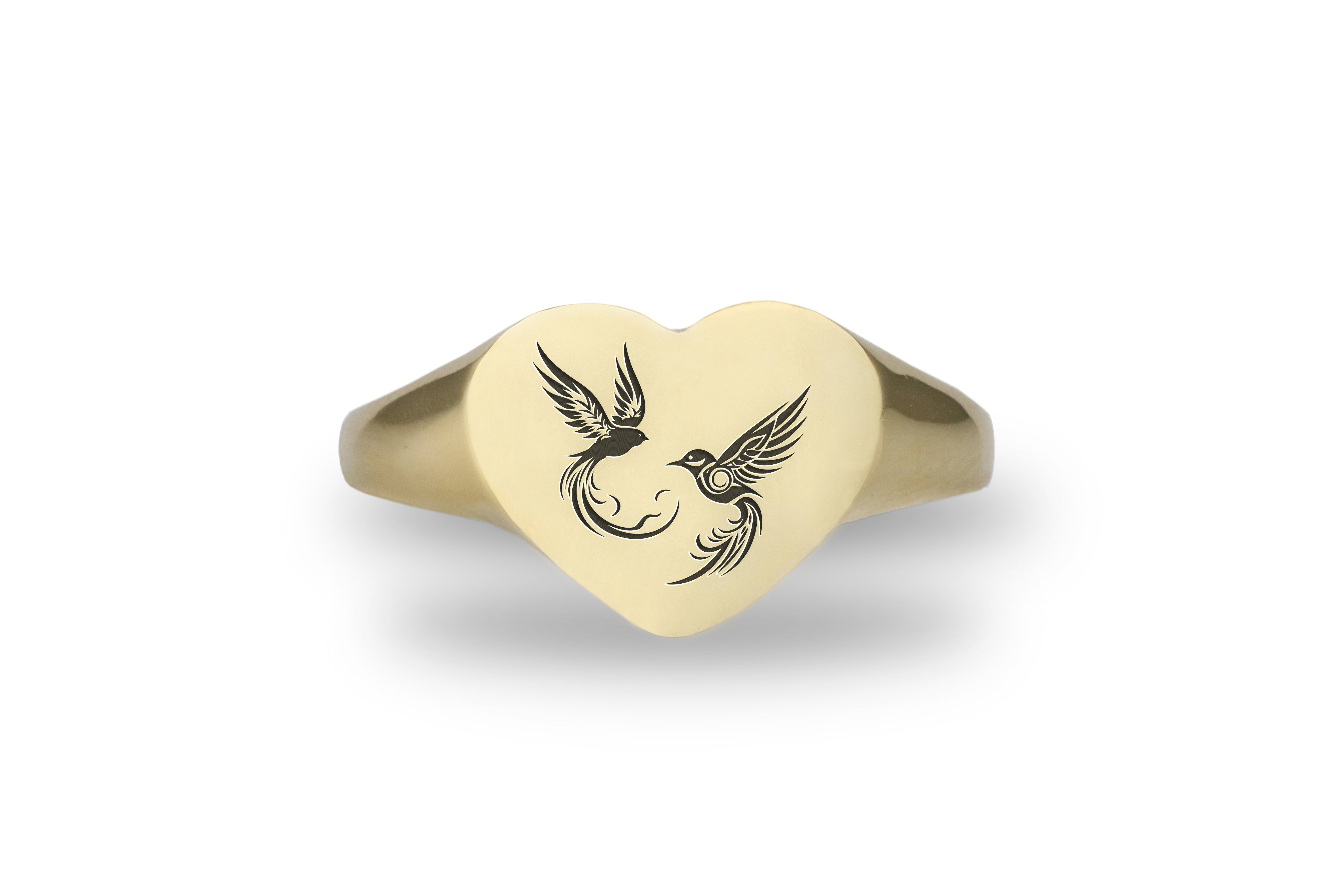 14k Gold Bird Love Signet Ring