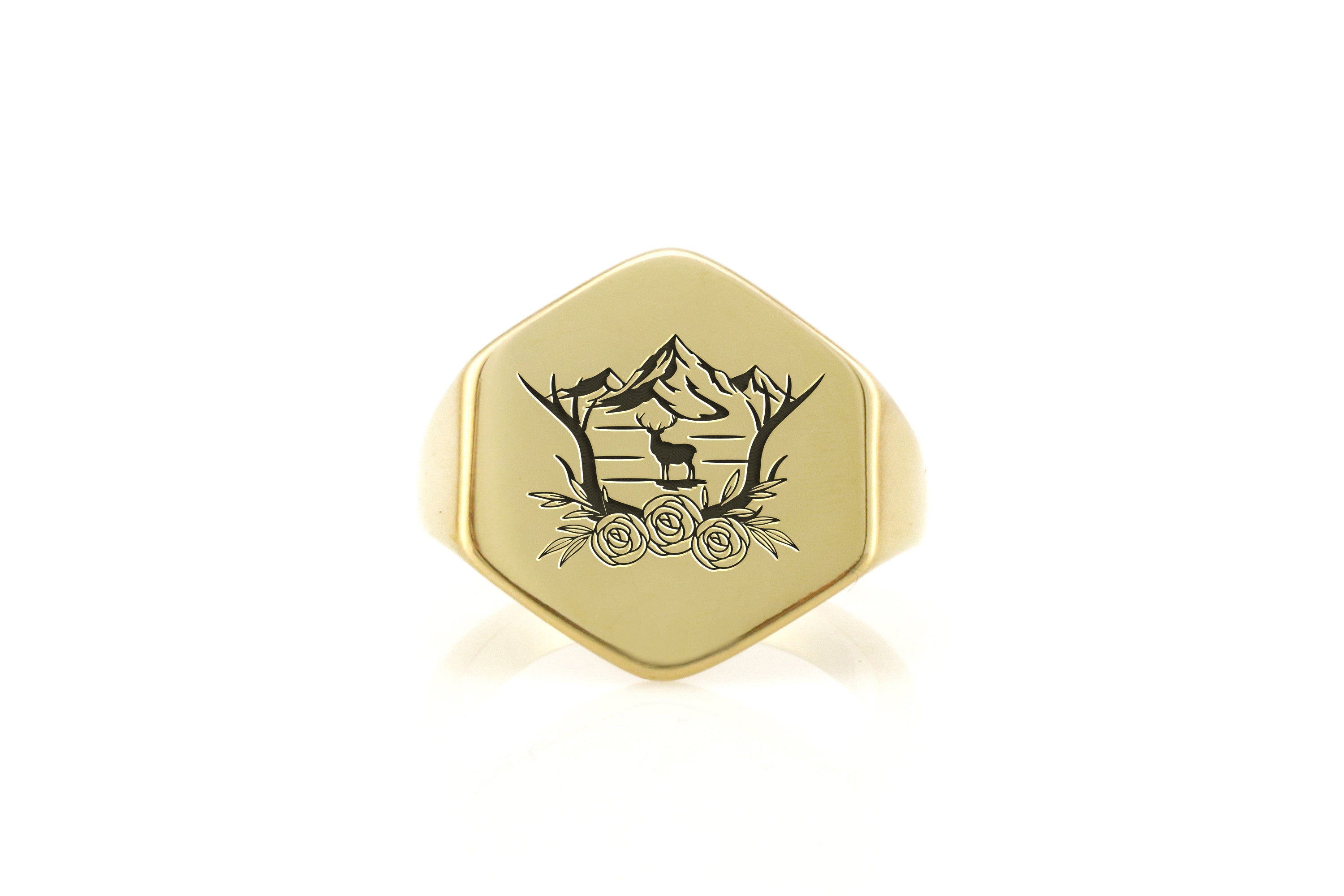 Engraved Deer Horns Signet Ring