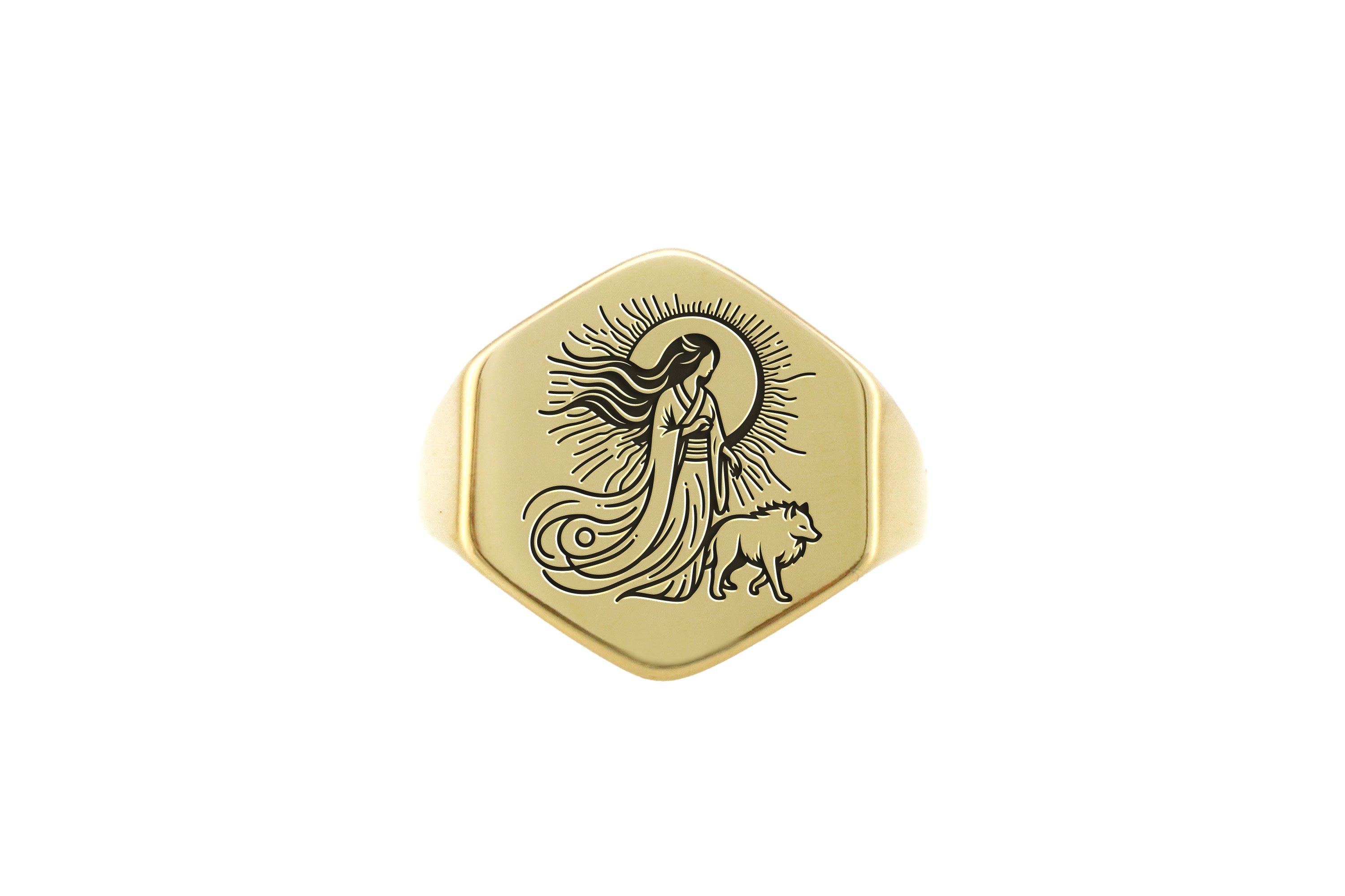 14k Gold Amaterasu Signet Ring