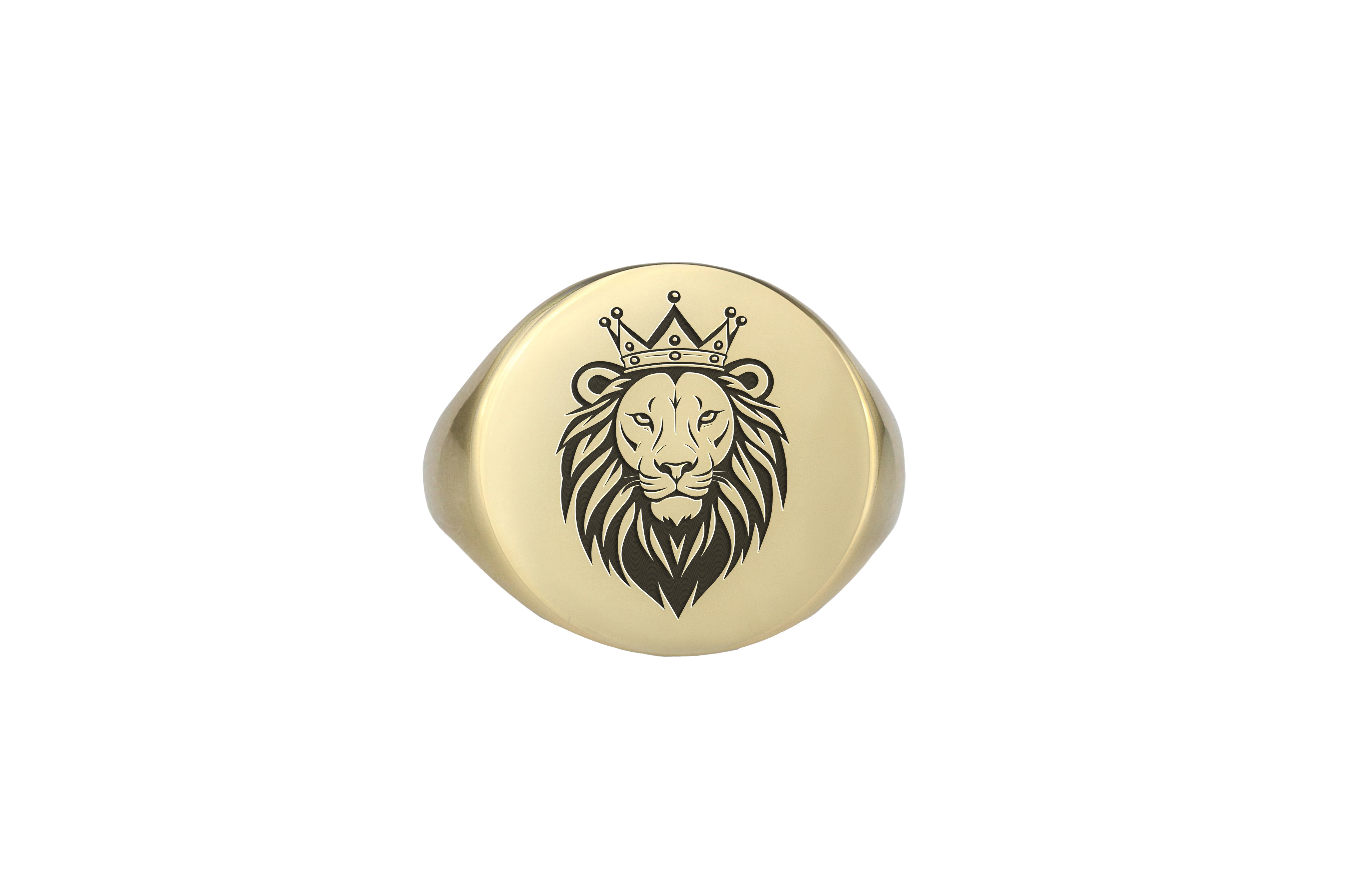 Gold Lion Crown Signet Ring