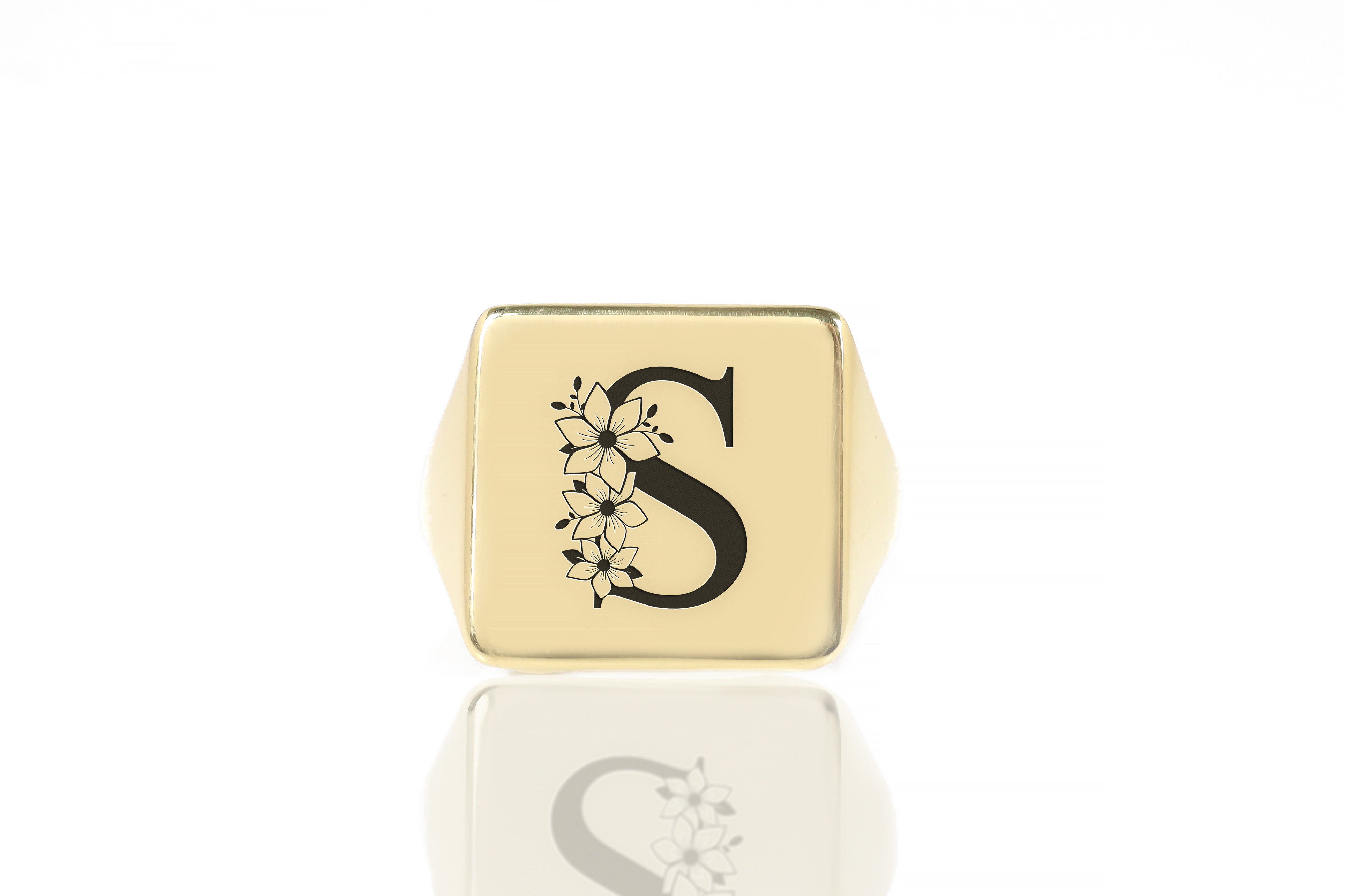 Engraved Flowered Letter Ring