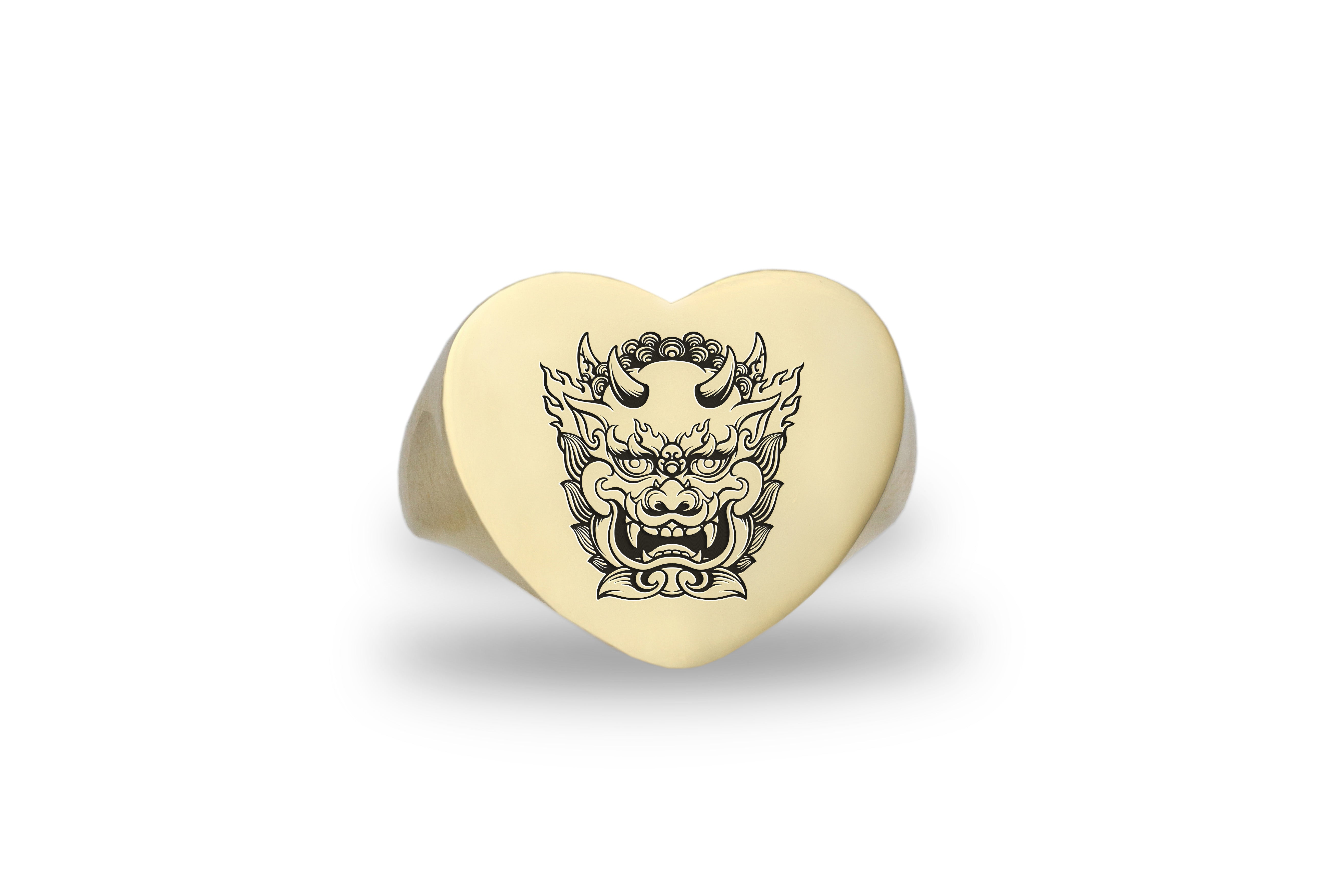 Engraved Chinese Guardian Lion Ring