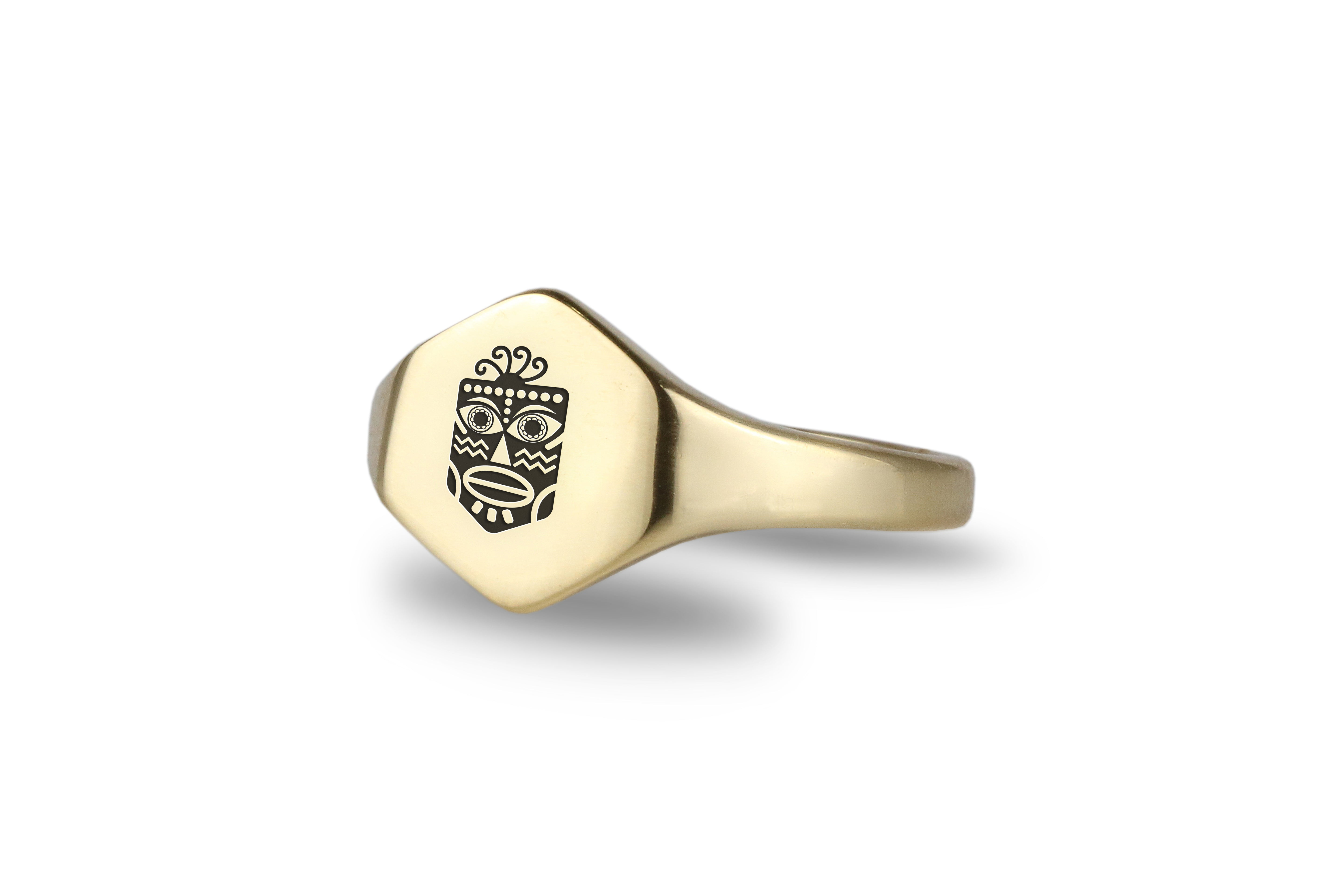 African Tribe Mask Gold Signet Ring