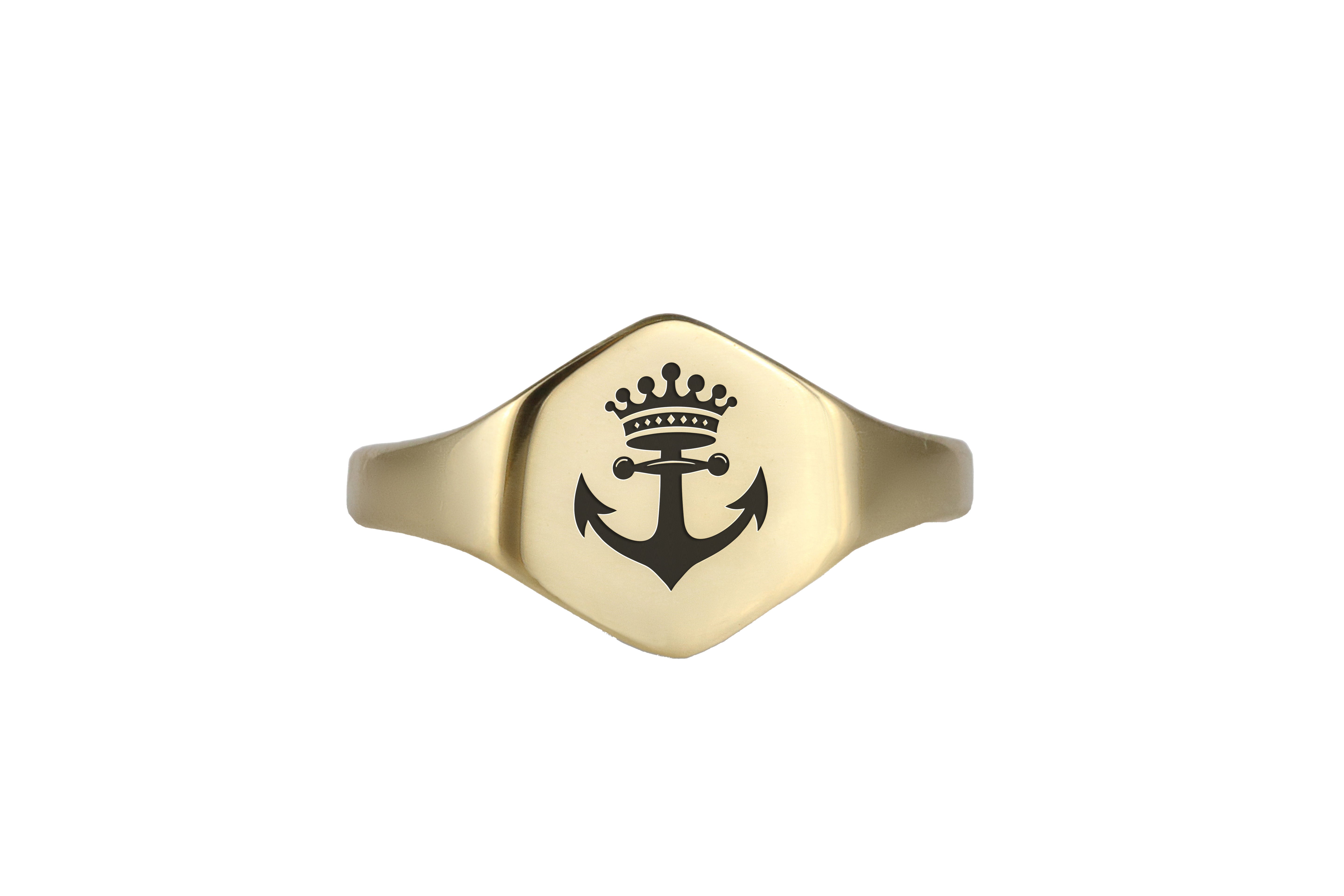 Anchor And Crown Gold Signet Ring