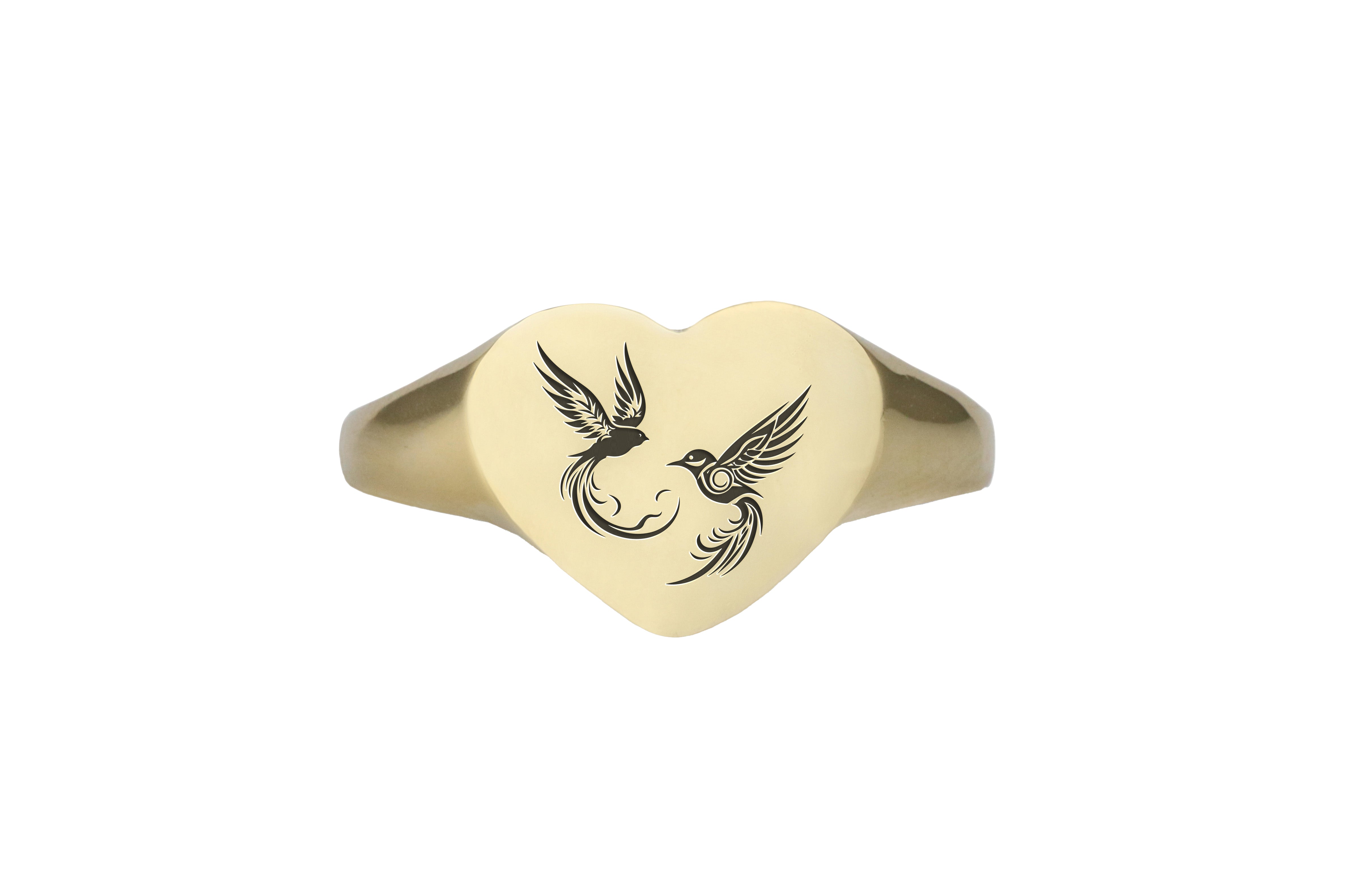 14k Gold Bird Love Signet Ring