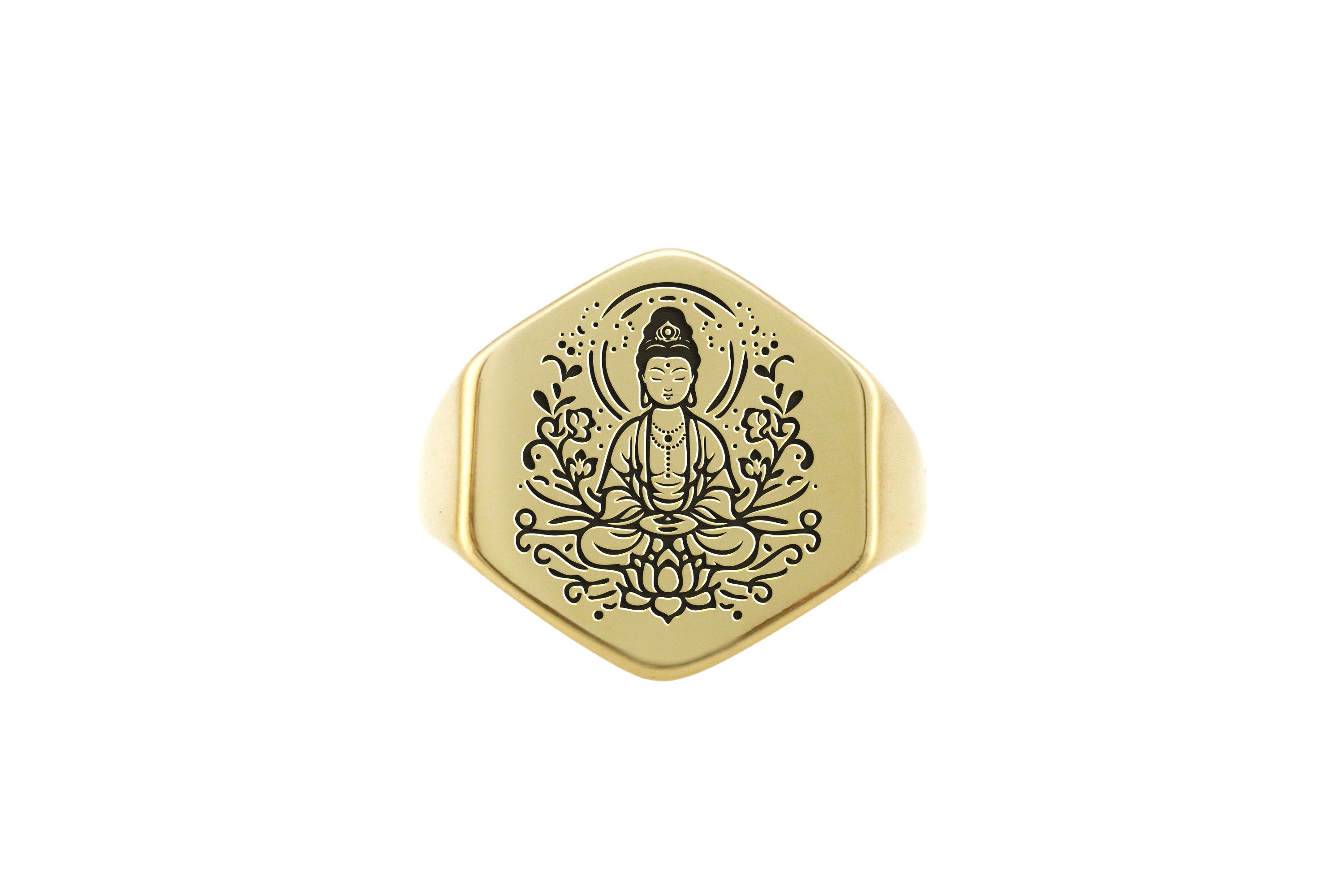 14k Gold Kuan Yin Signet Ring