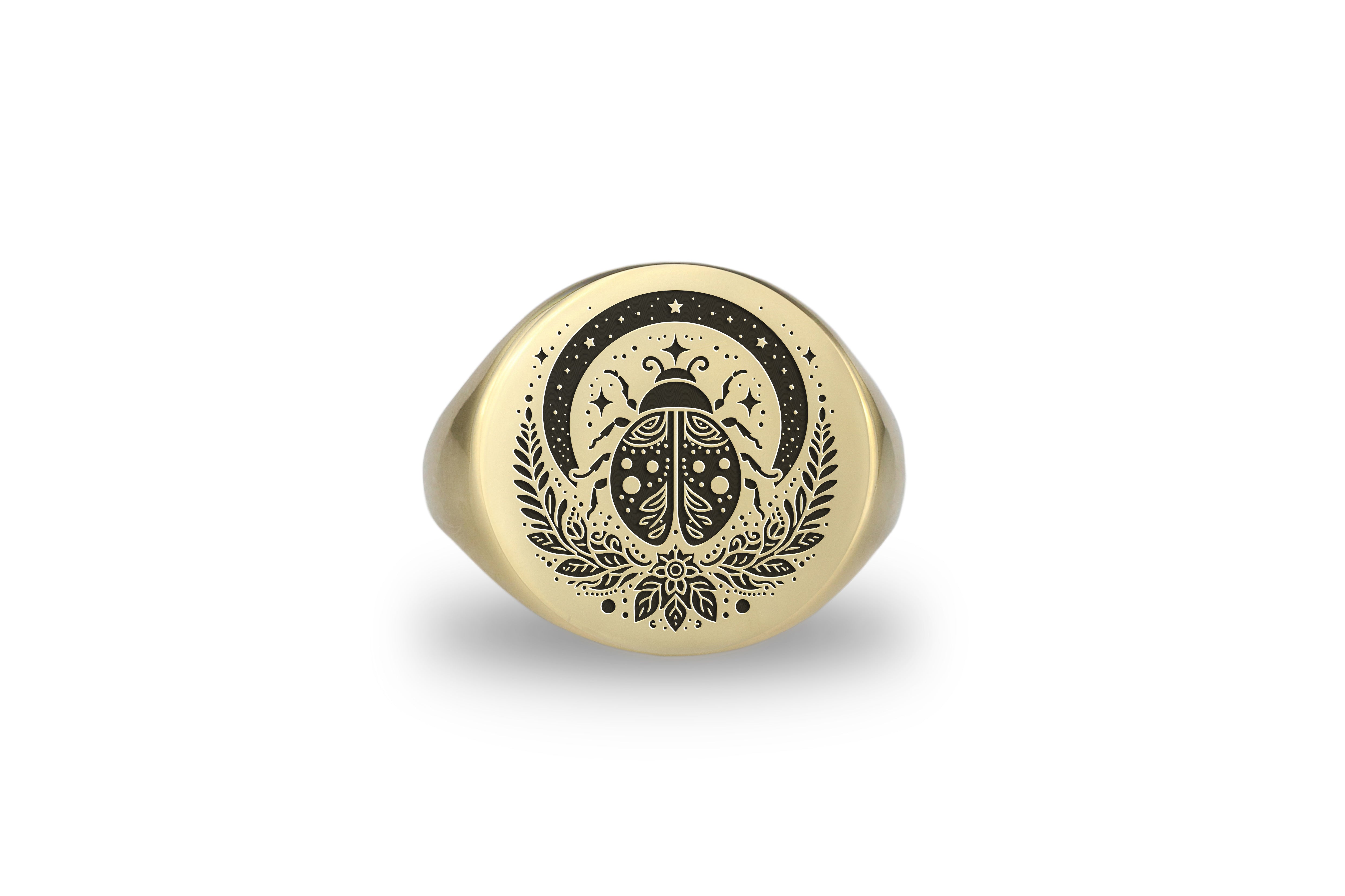 Engraved Ladybug Signet Ring
