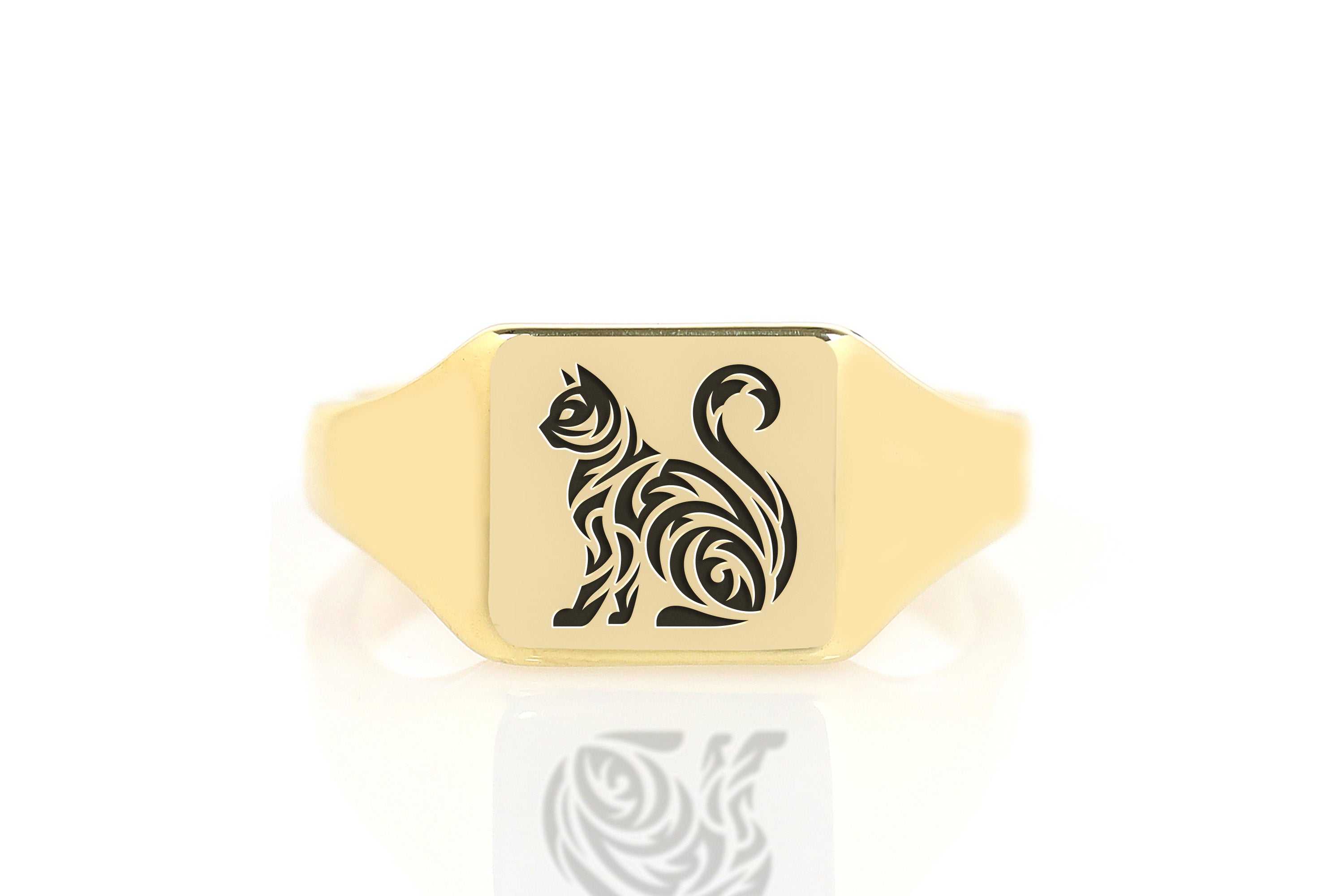 Square Cat Engraving Ring