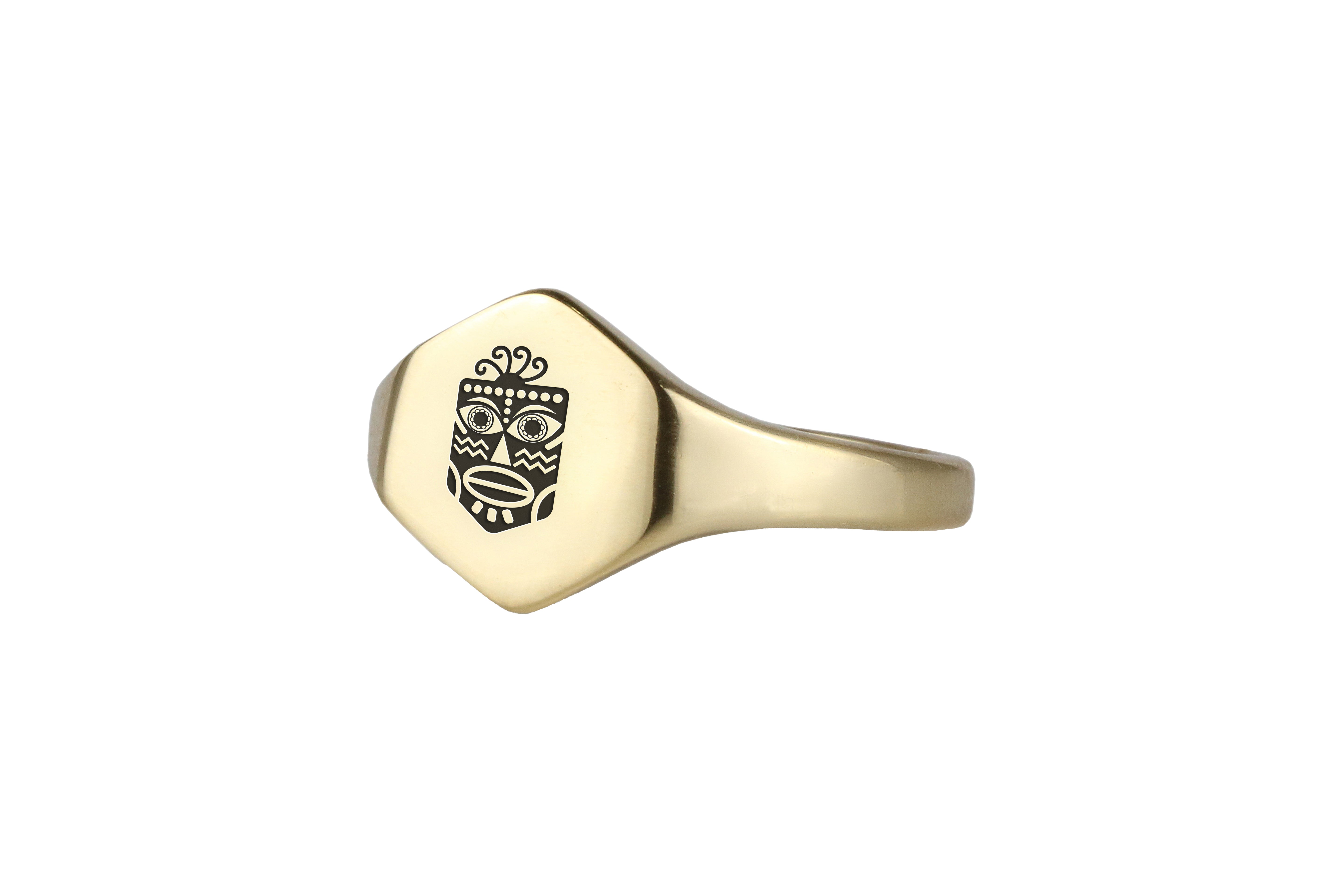 African Tribe Mask Gold Signet Ring