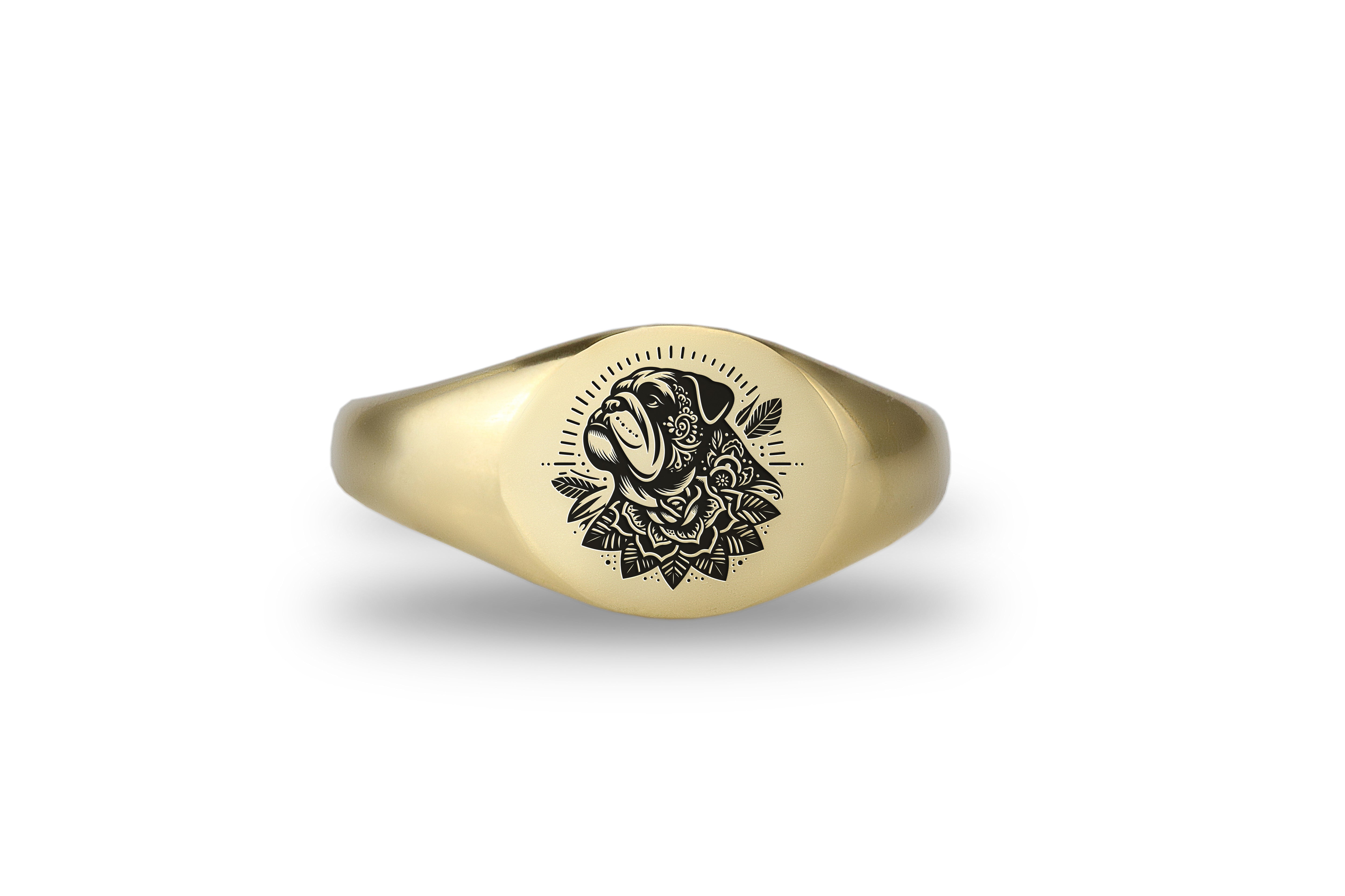 14k Gold Bulldog Signet Ring