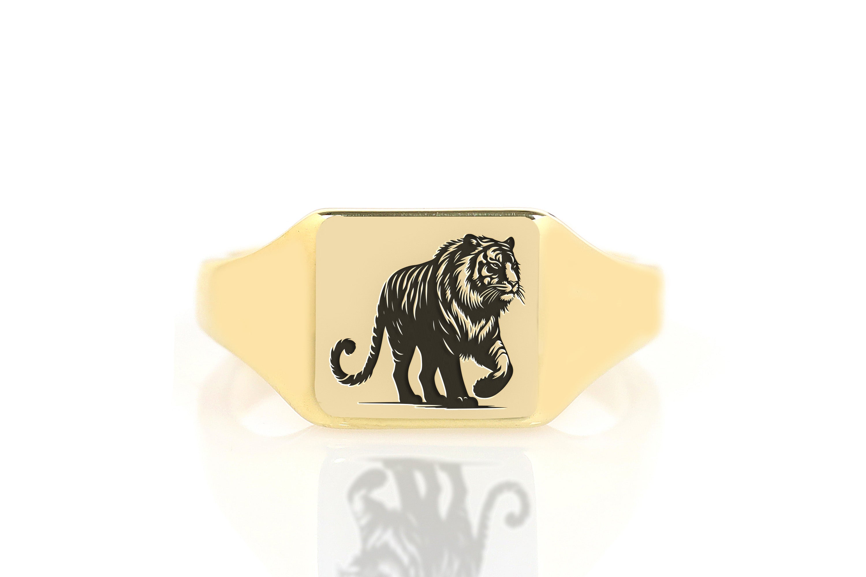14k Gold Tiger Signet Ring