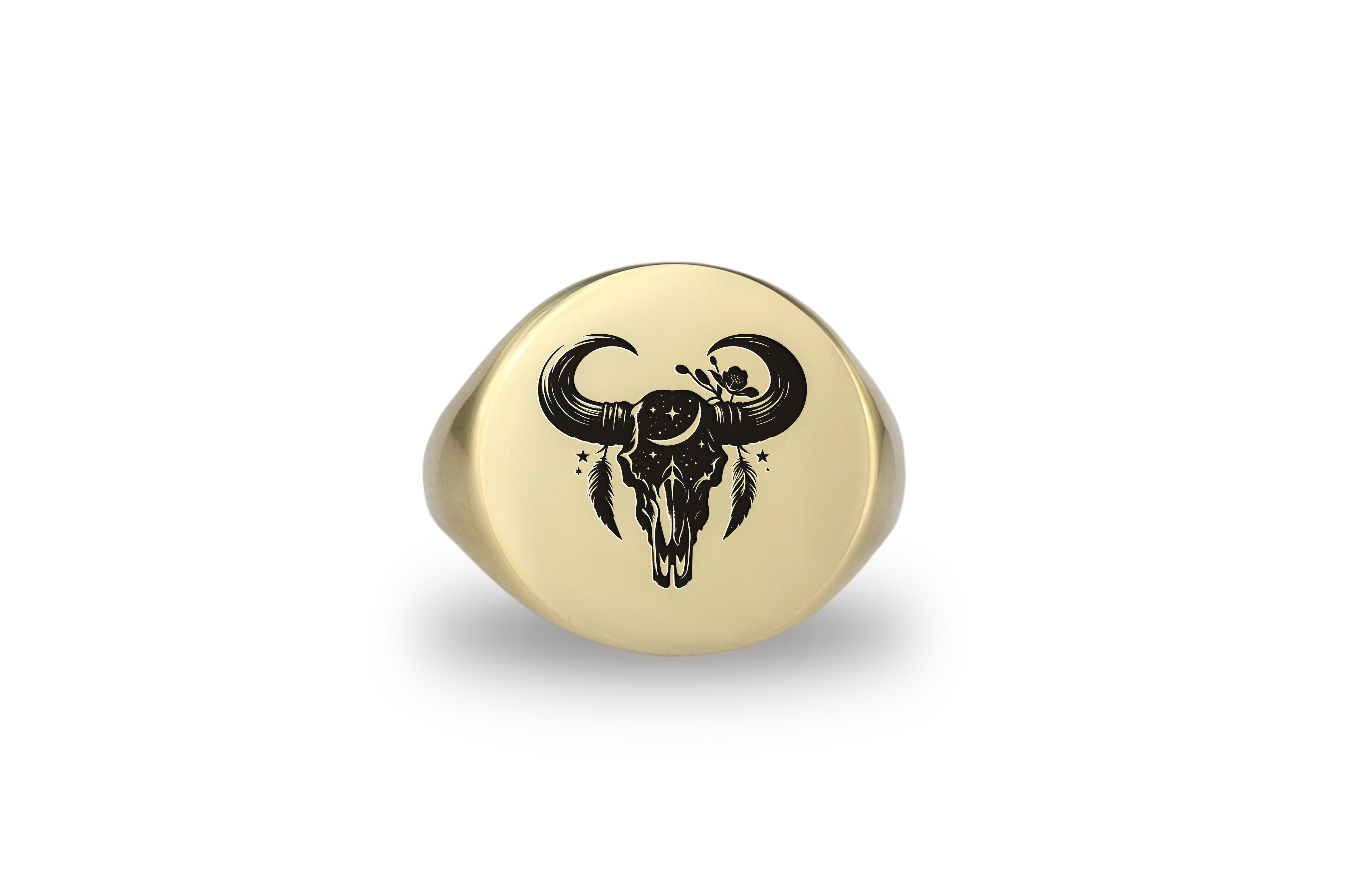14k Gold Cow Skull Signet Ring
