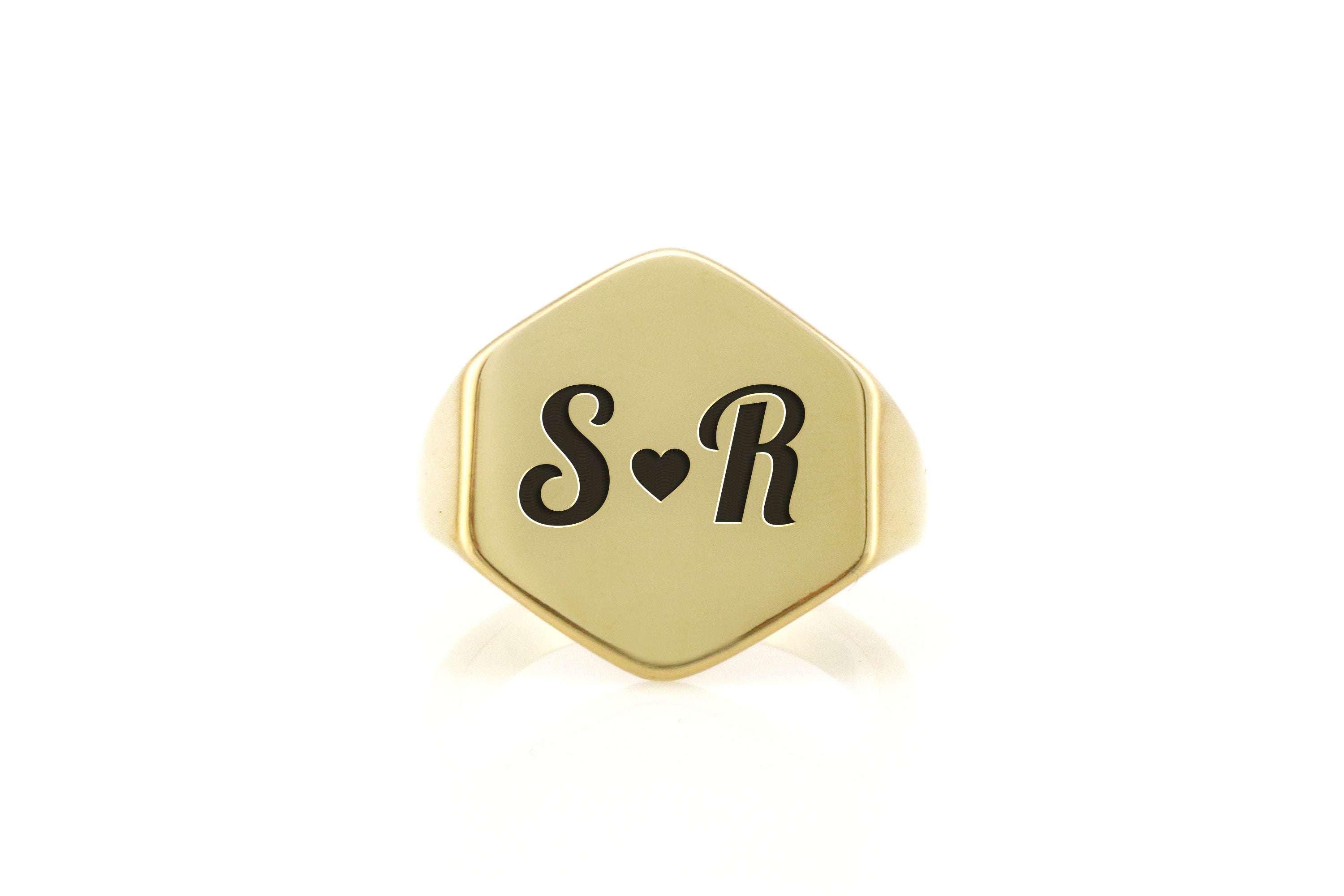 Custom Gold Signet Ring with Couples' Initials Engraving