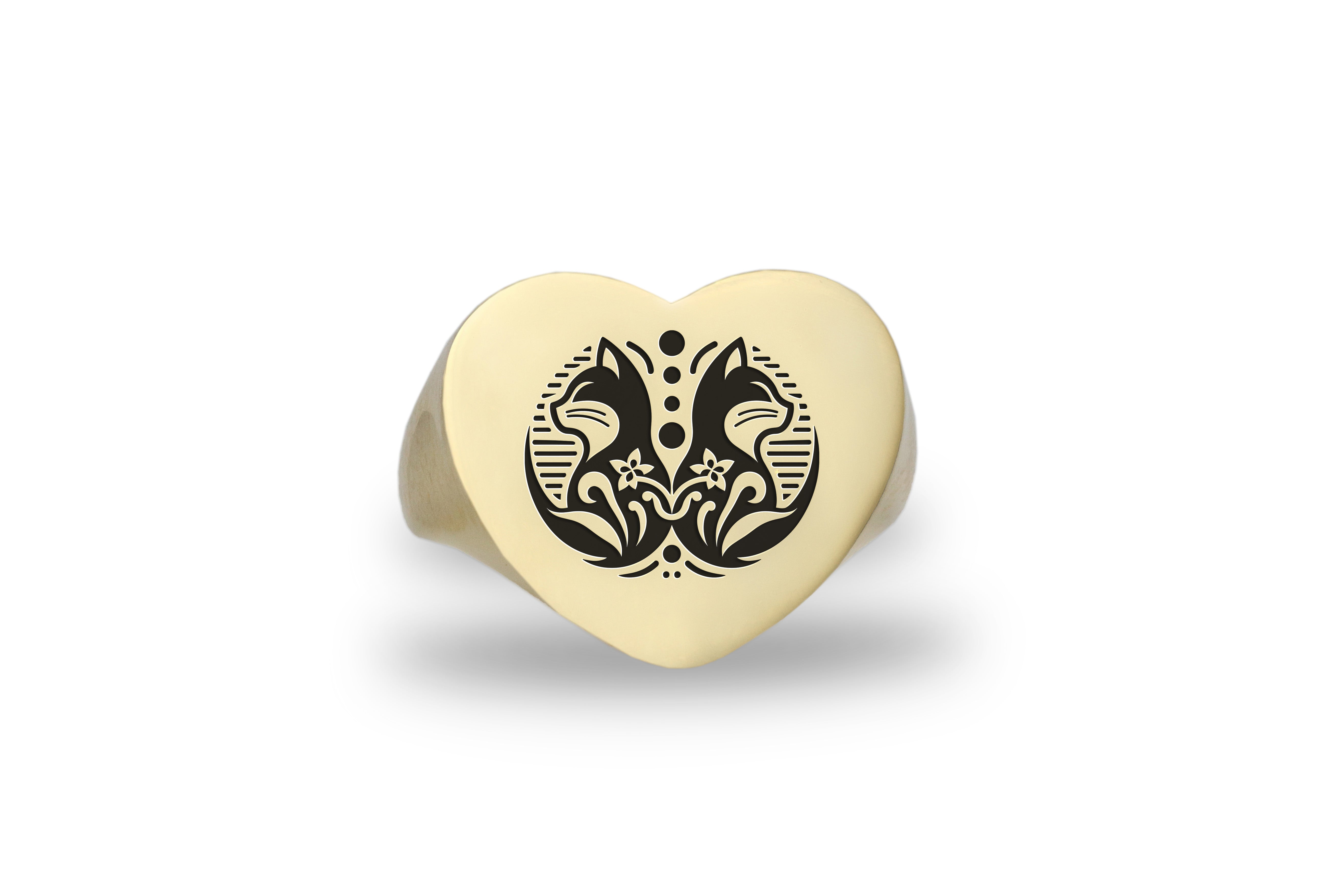 Engraved Chinese Luck Cat Ring