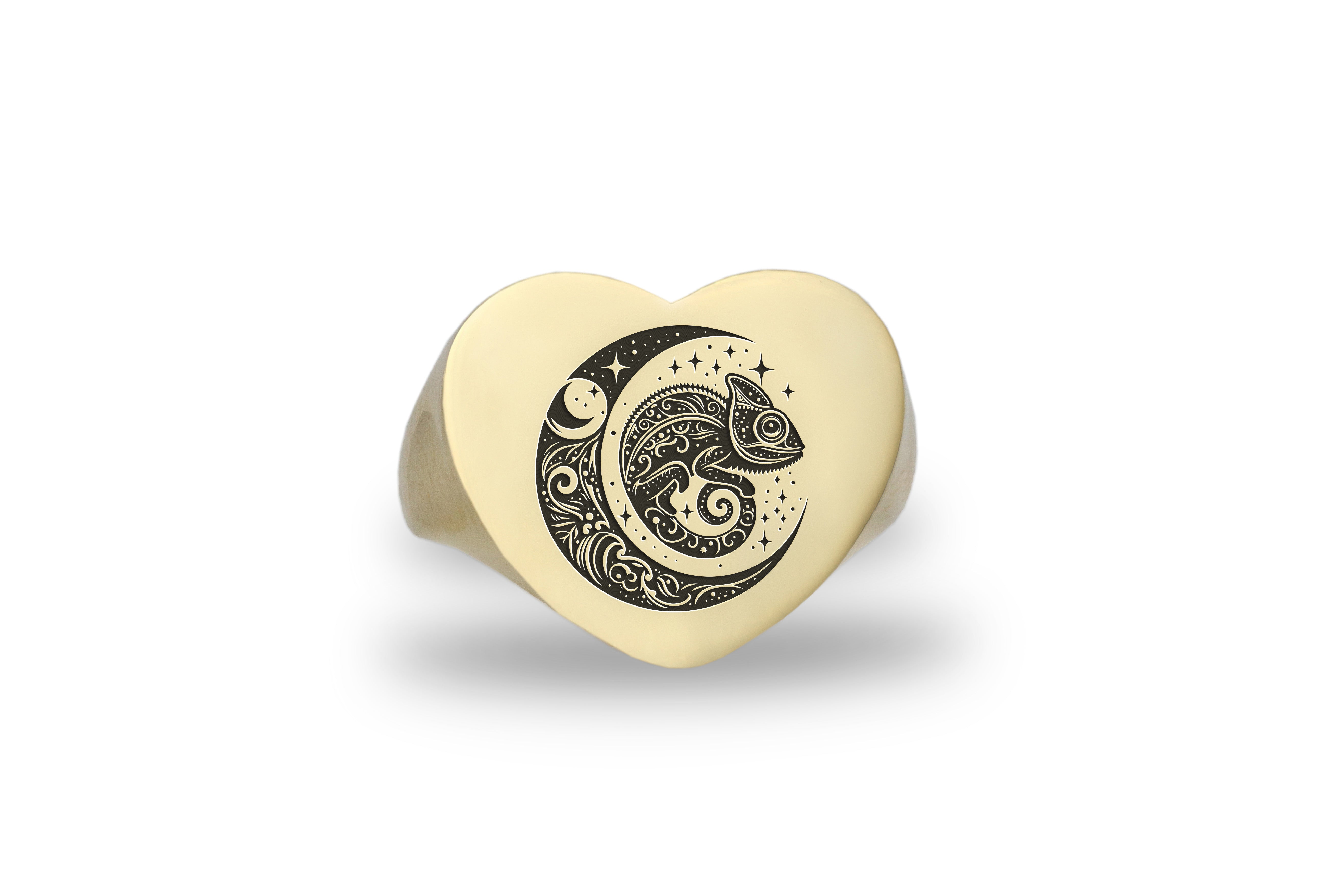 Engraved Chameleon Signet Ring