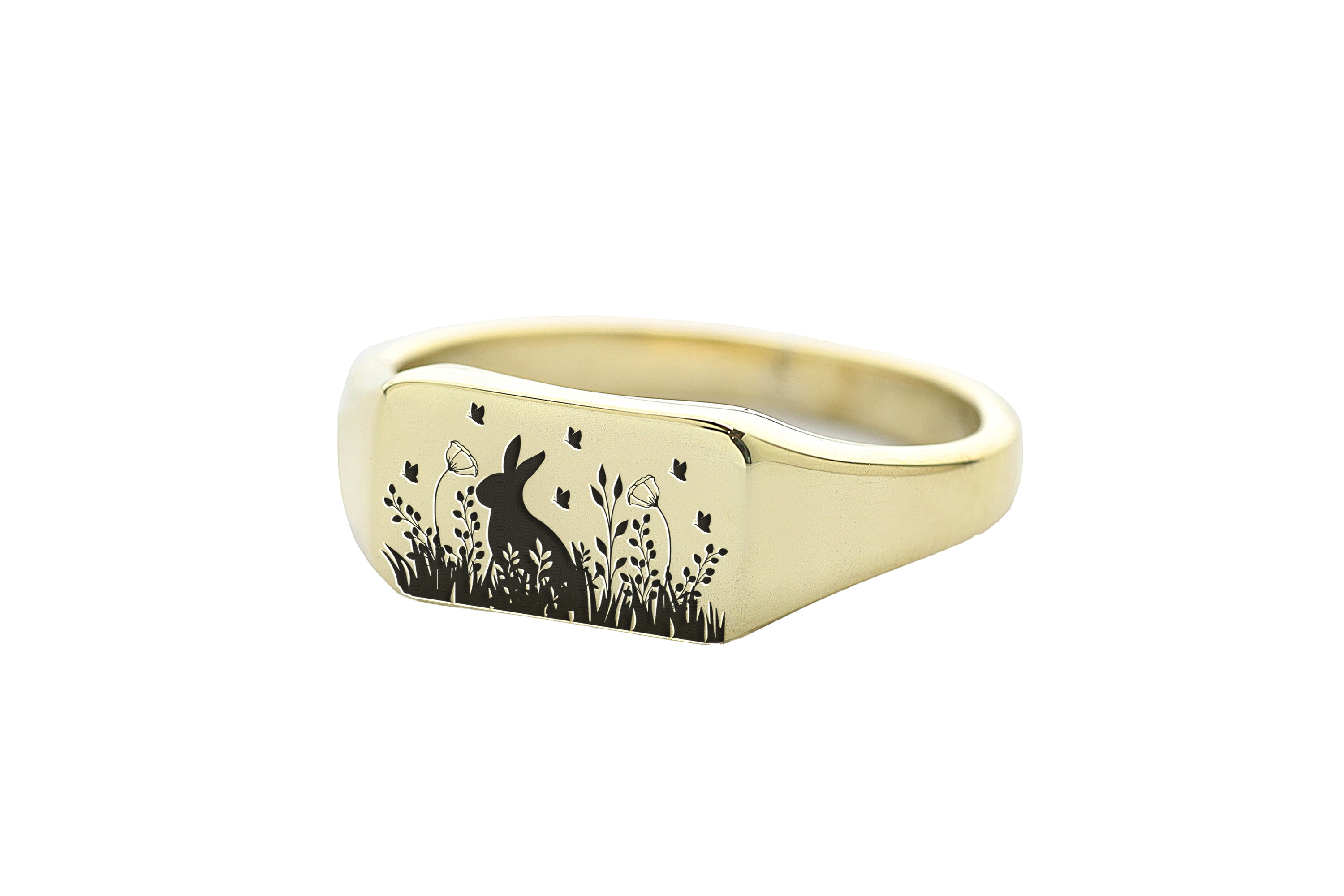 Cute Bunny Gold Signet Ring