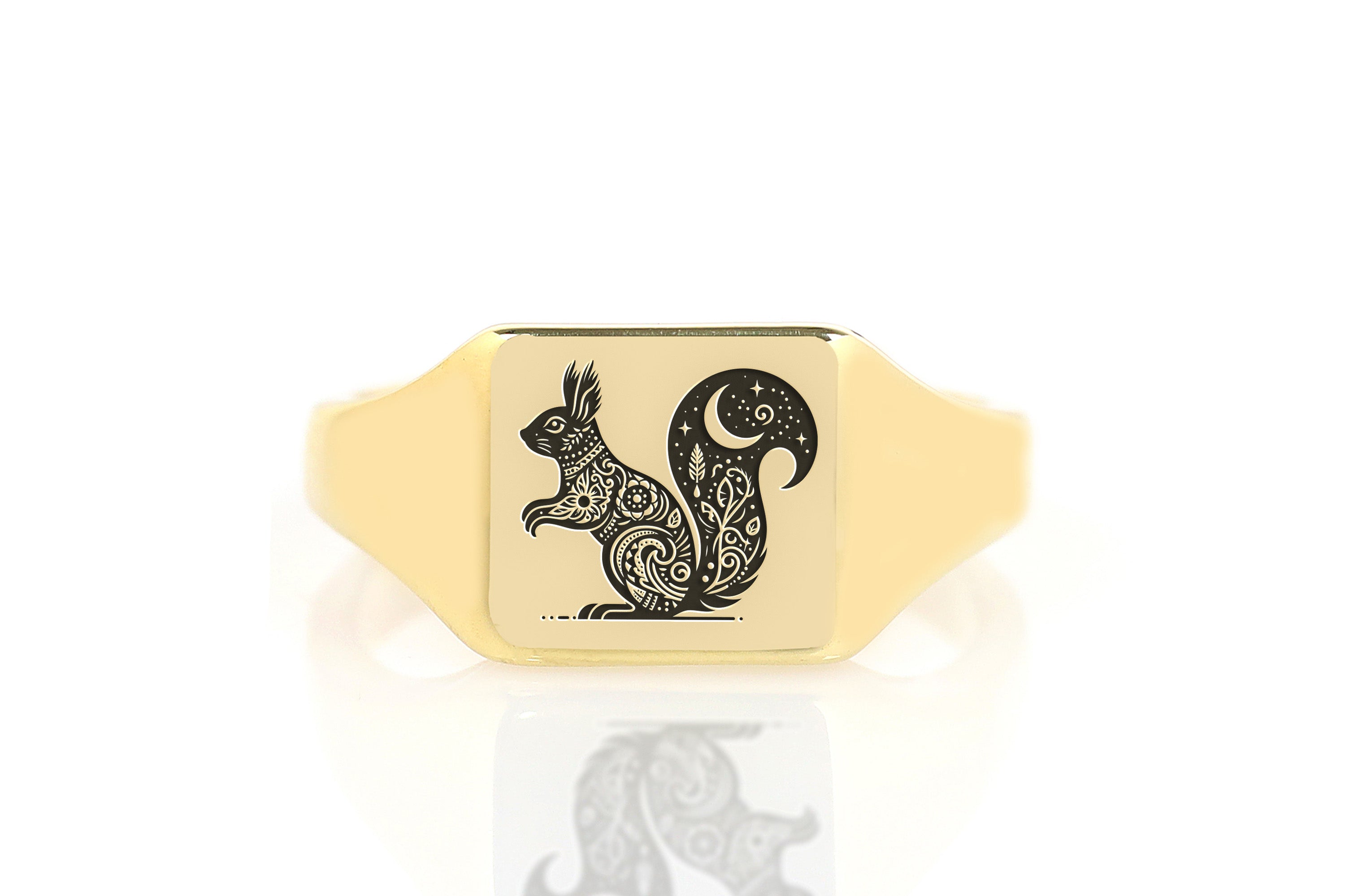 Cute Squirrel Gold Signet Ring