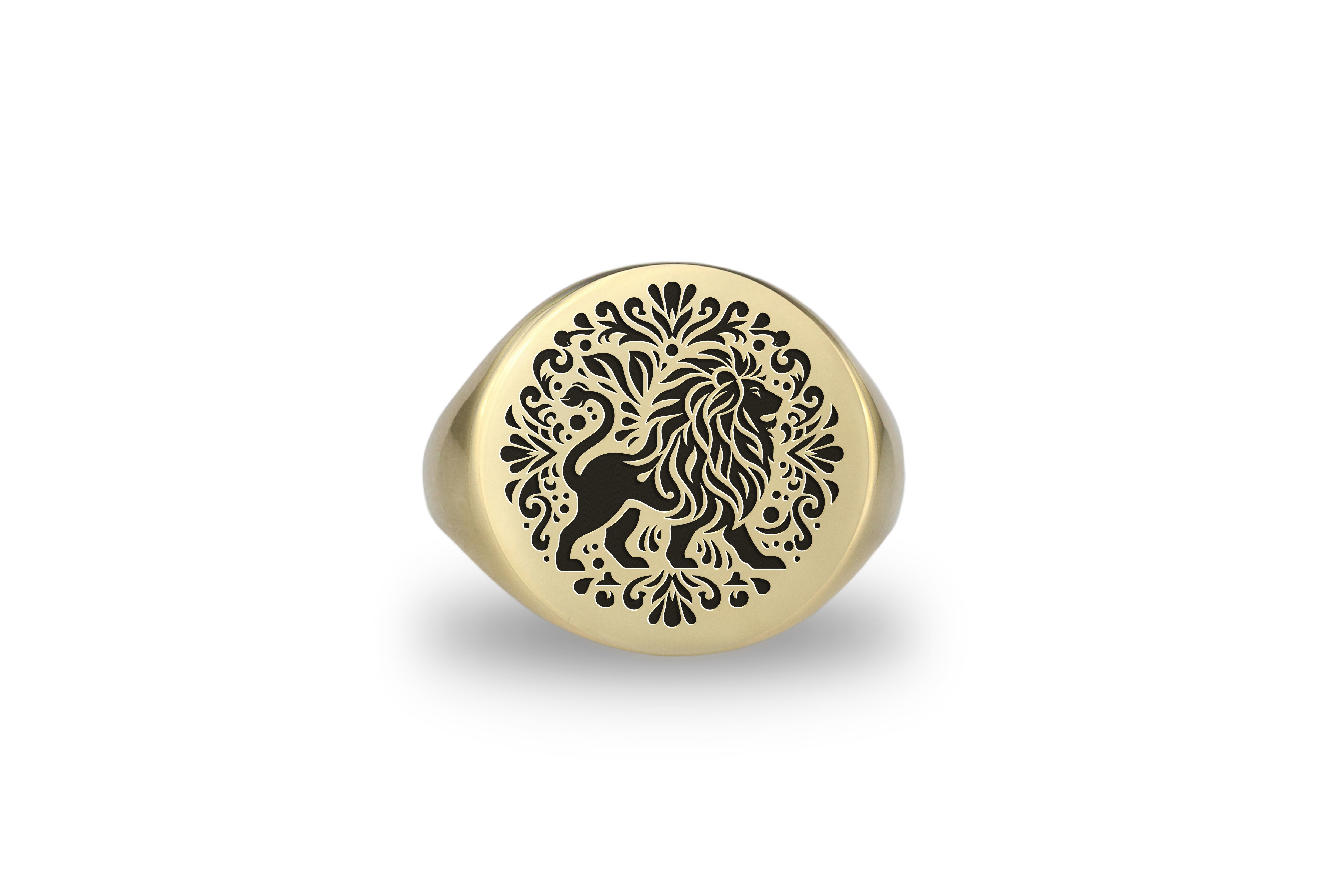 Gold Lion Tribal Signet Ring