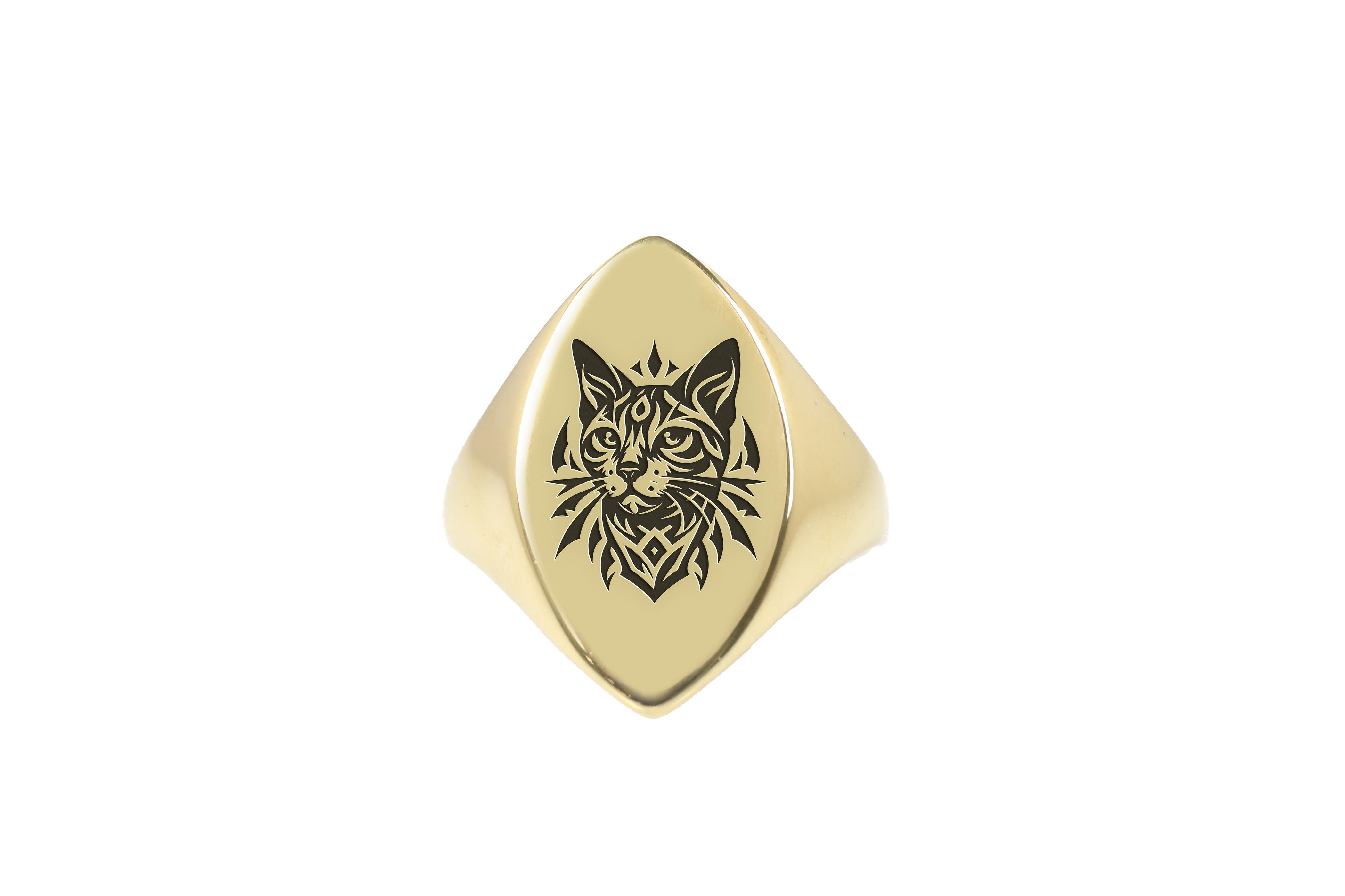Engraved Cat Signet Ring