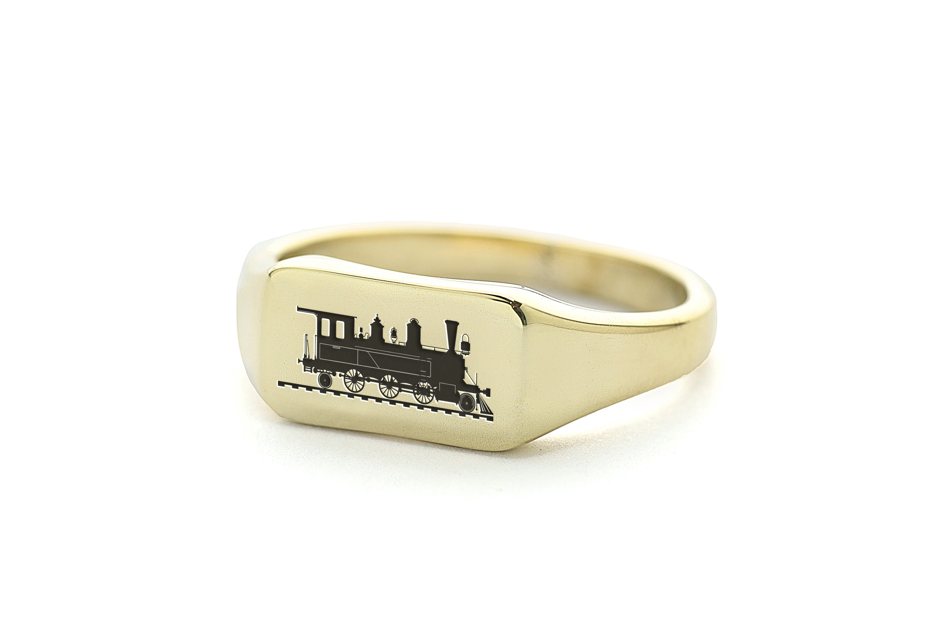 Engraved Train Signet Ring