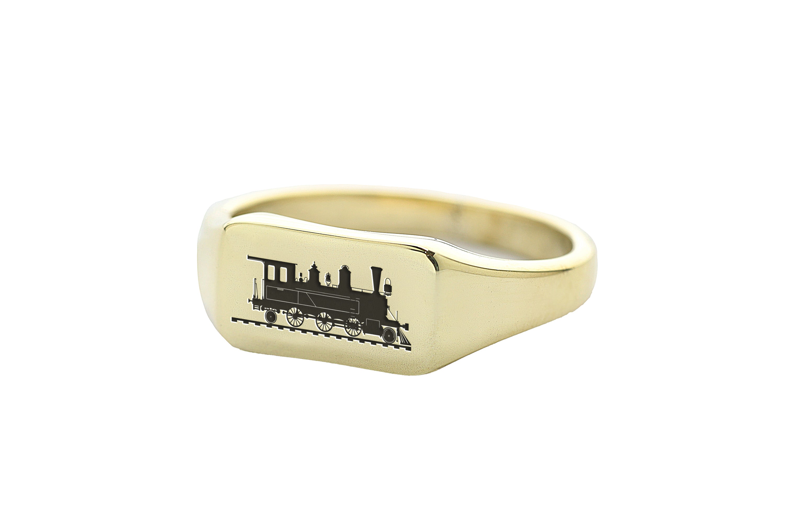 Engraved Train Signet Ring