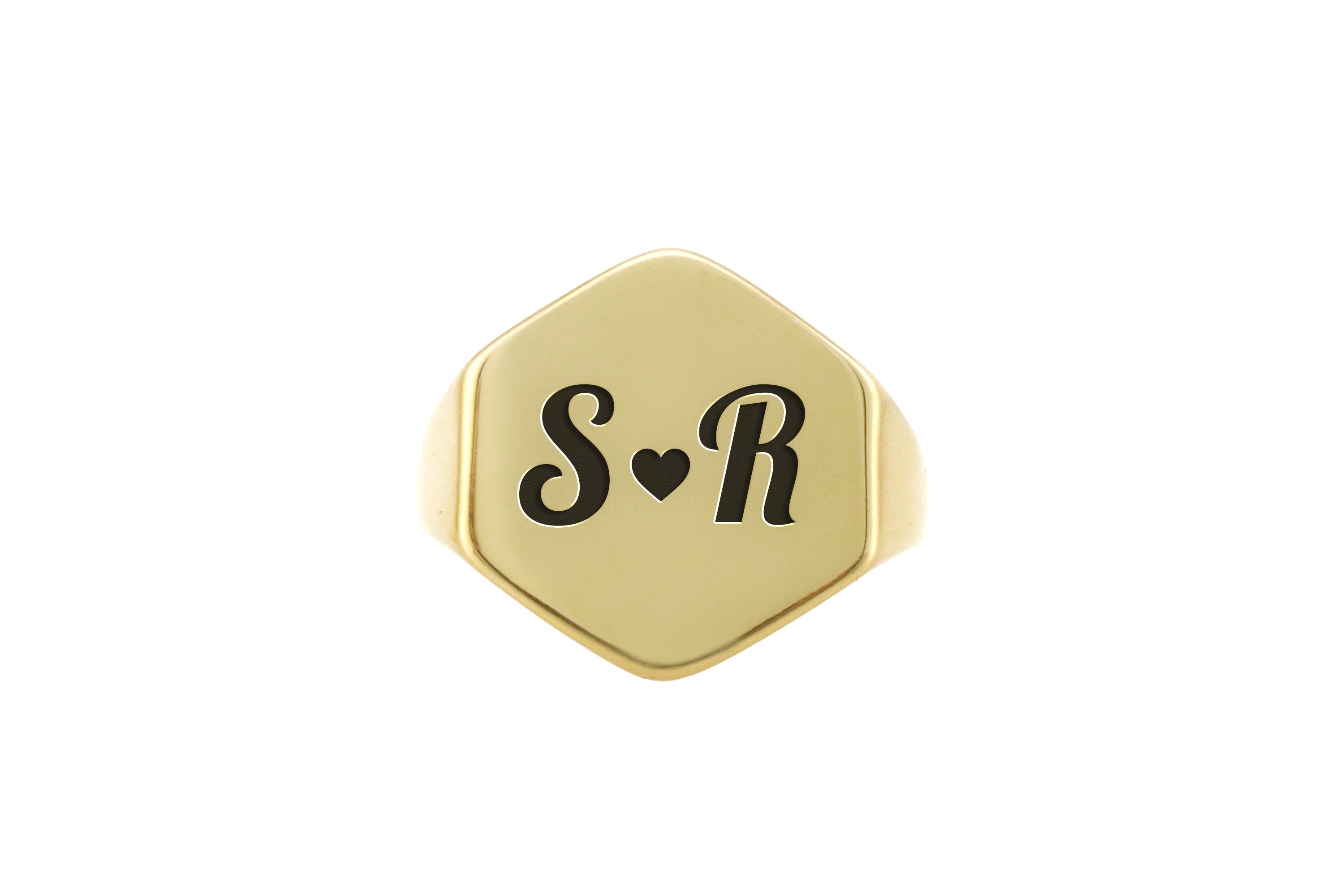 Custom Gold Signet Ring with Couples' Initials Engraving