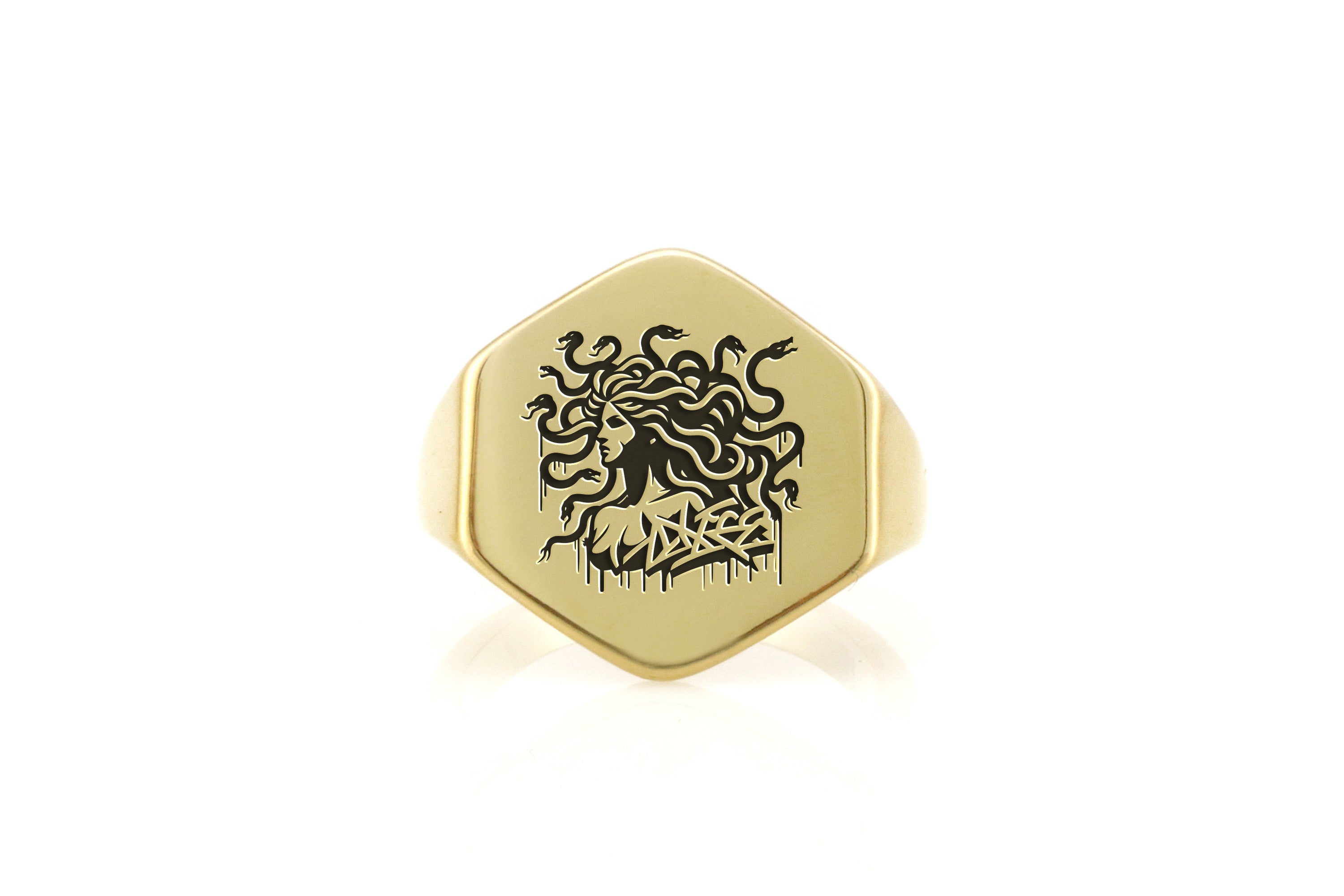 Engraved Medusa Gold Ring