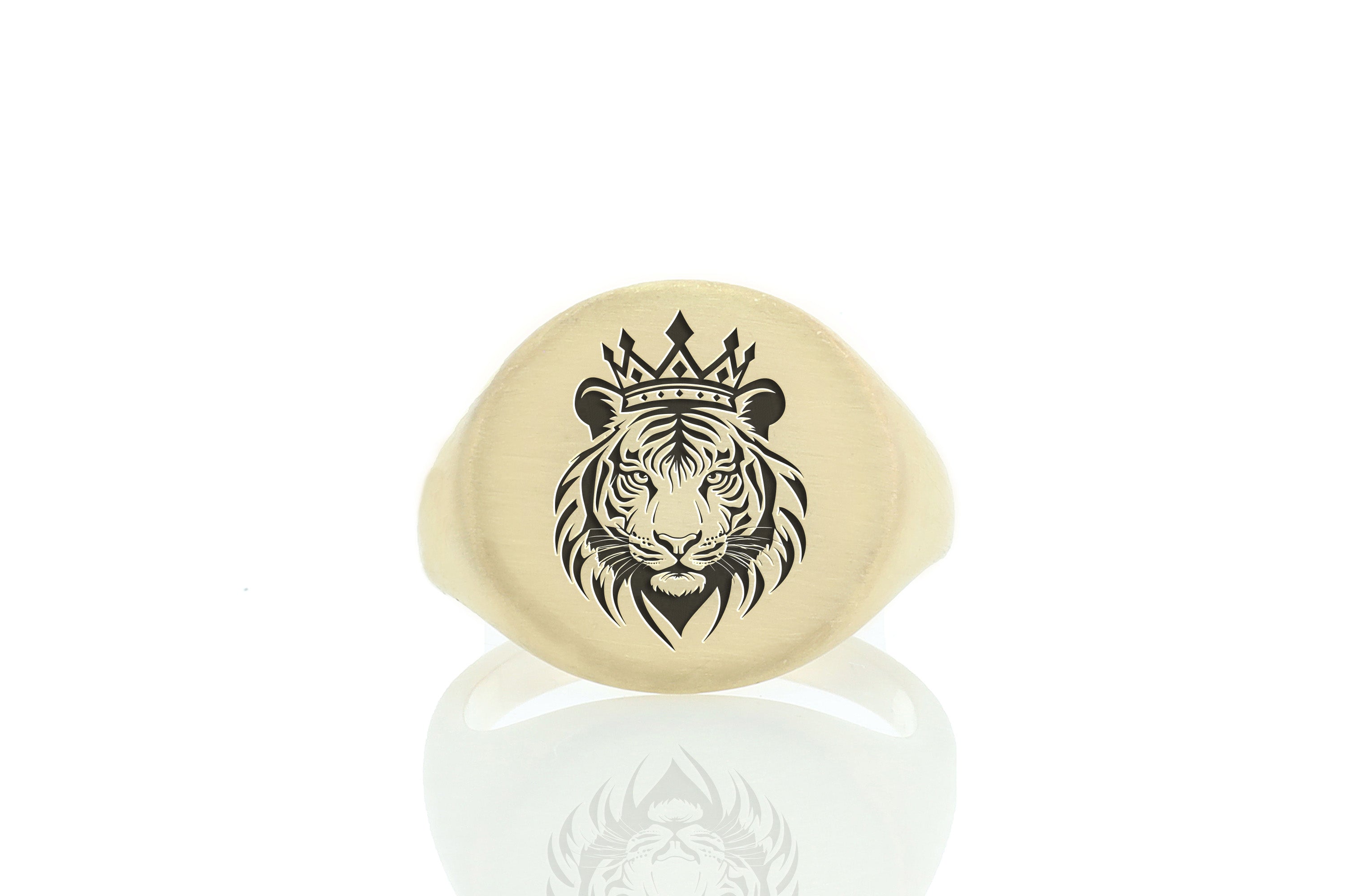 Engraved Tiger And Crown Ring