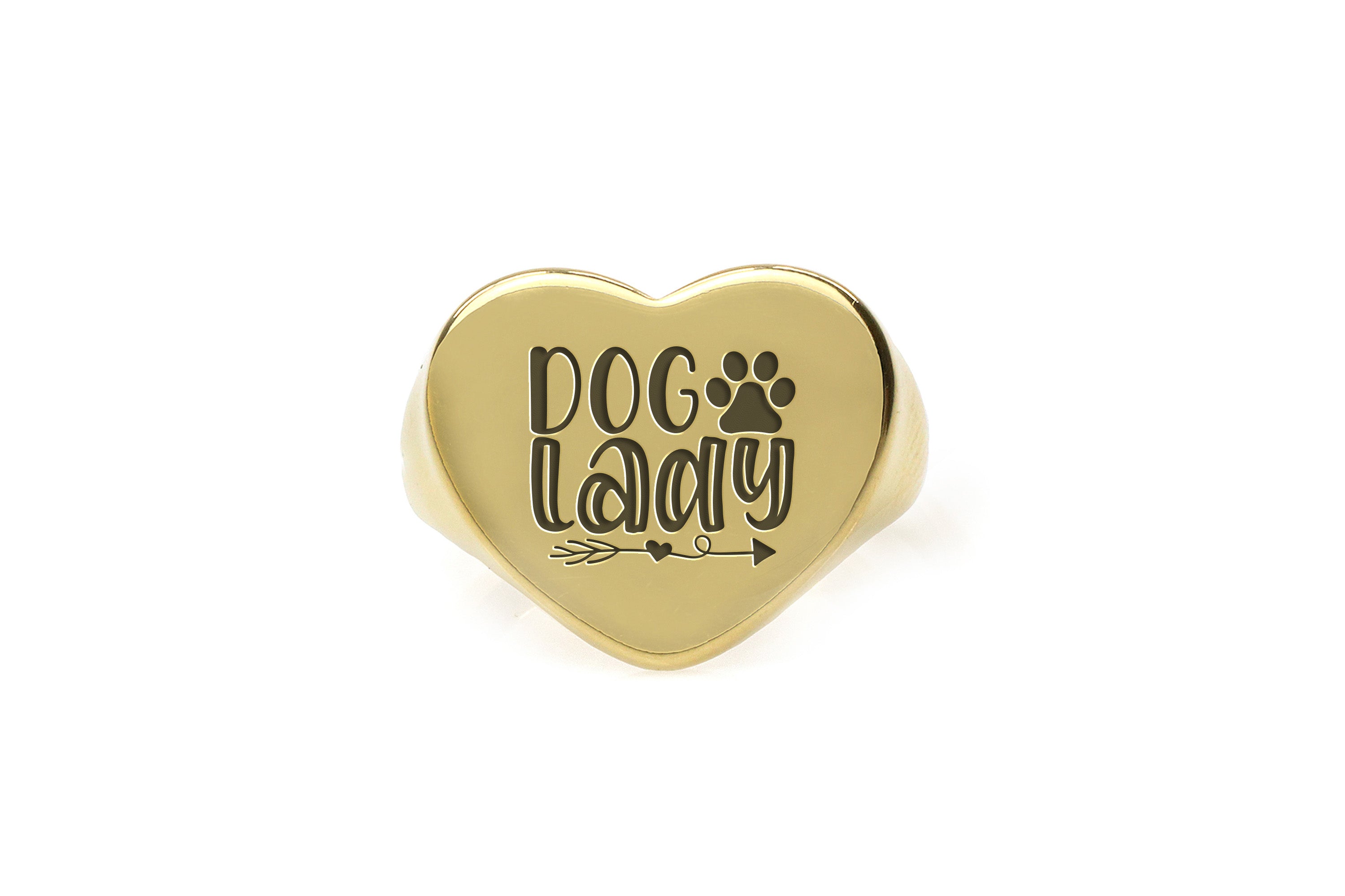 Engraved Dog Lady Gold Signet Ring