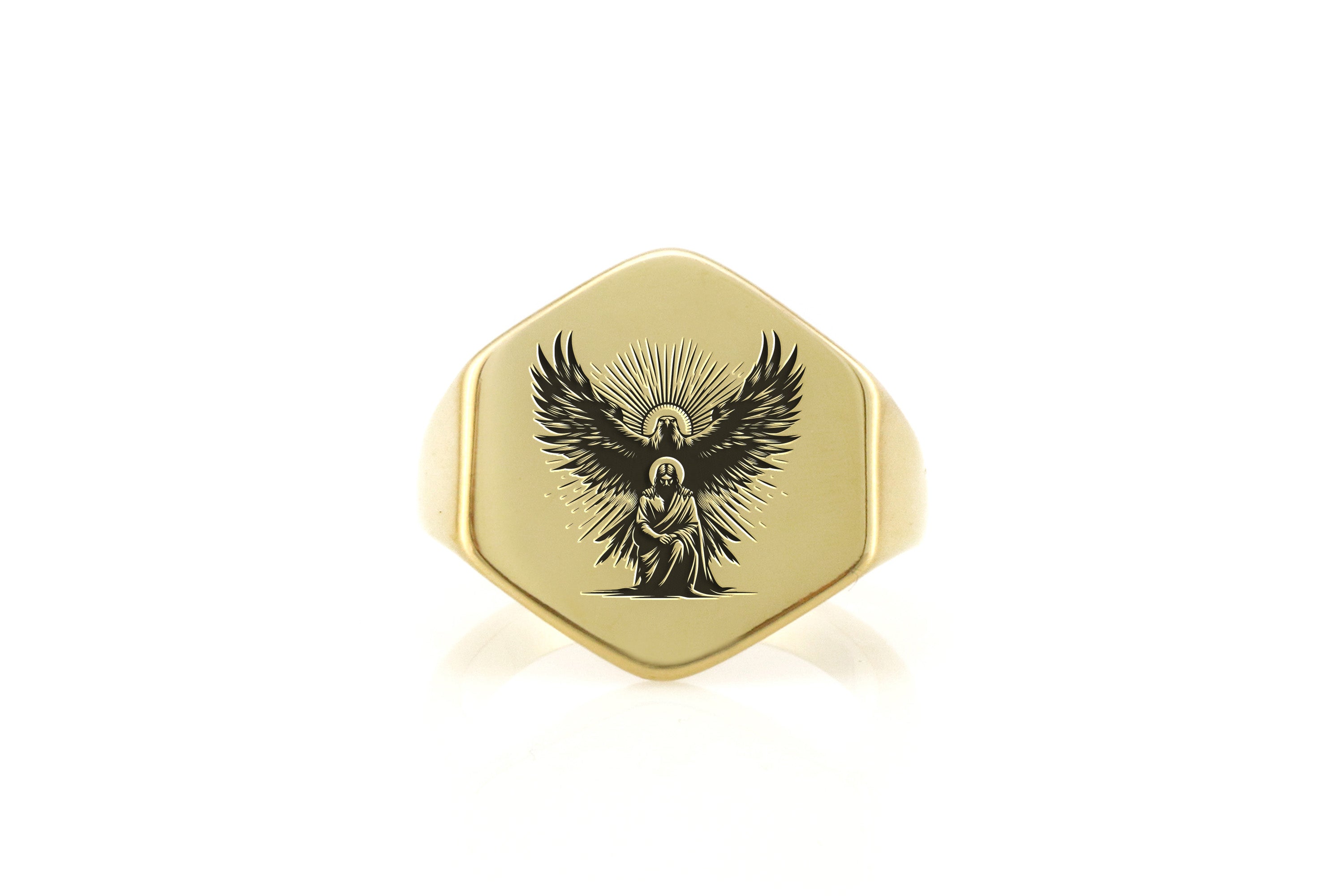 Engraved Eagle Jesus Ring