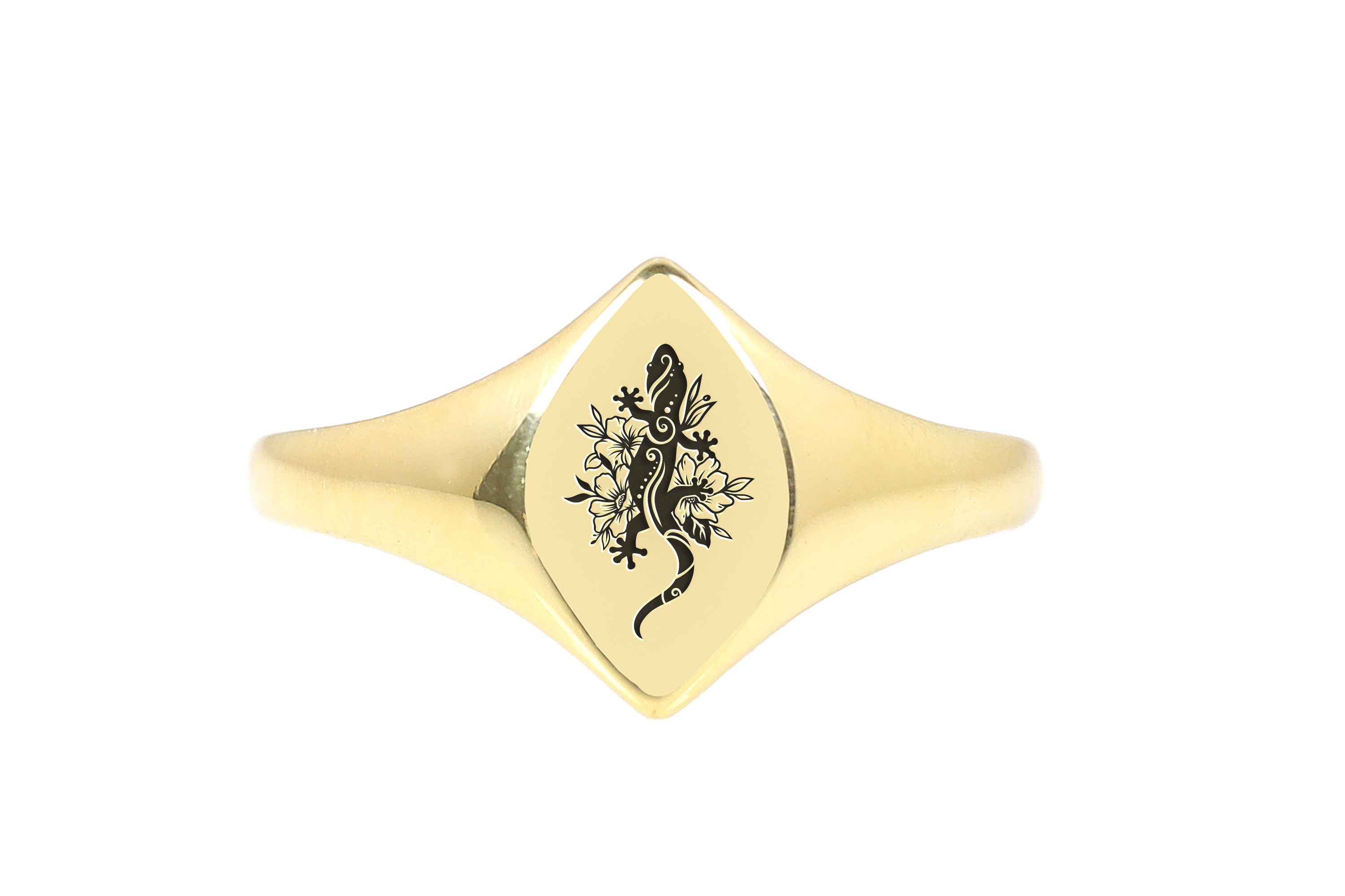 14k Gold Lizard Signet Ring
