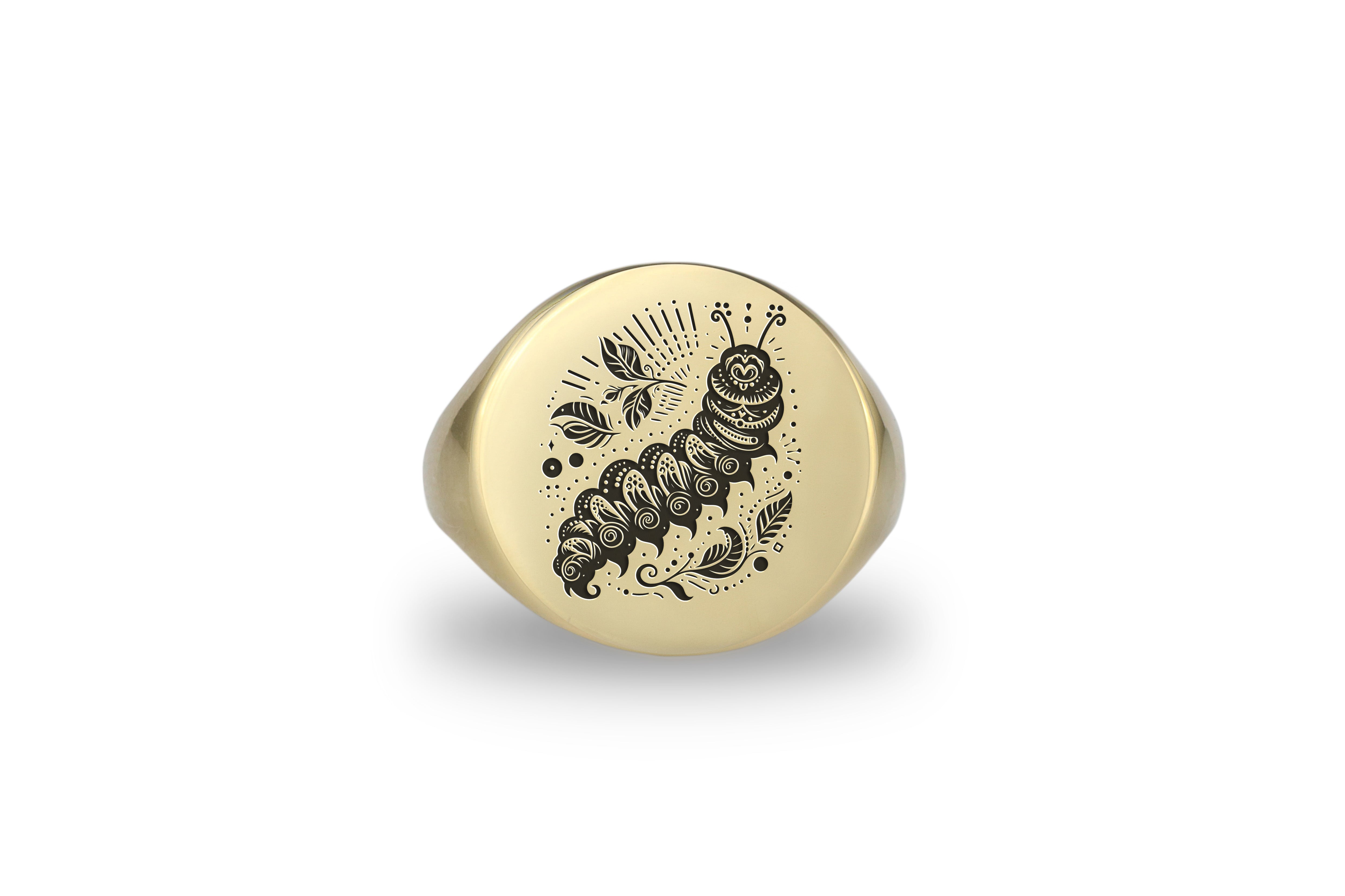 14k Gold Caterpillar Signet Ring