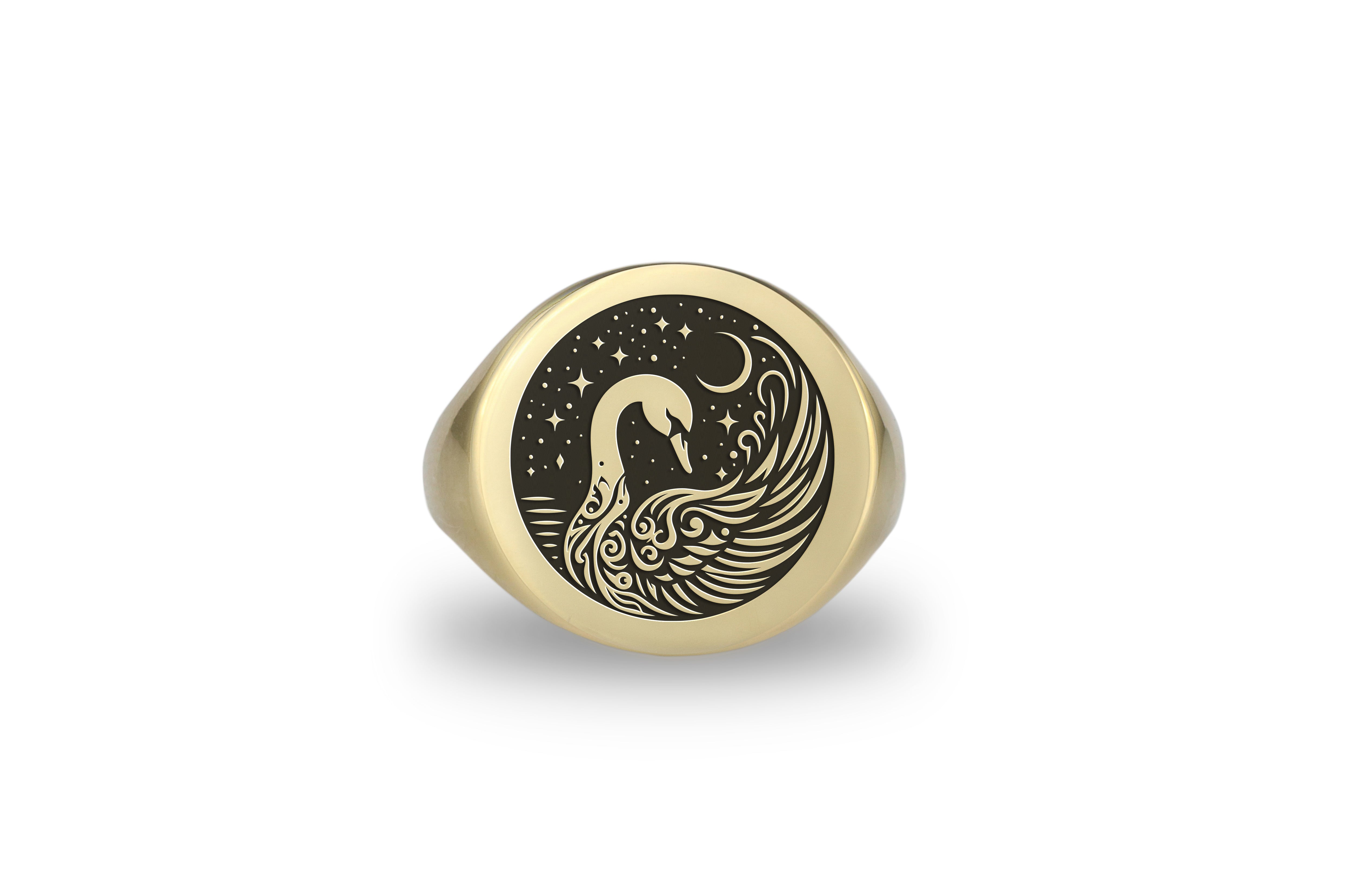 14k Gold Swan Signet Ring