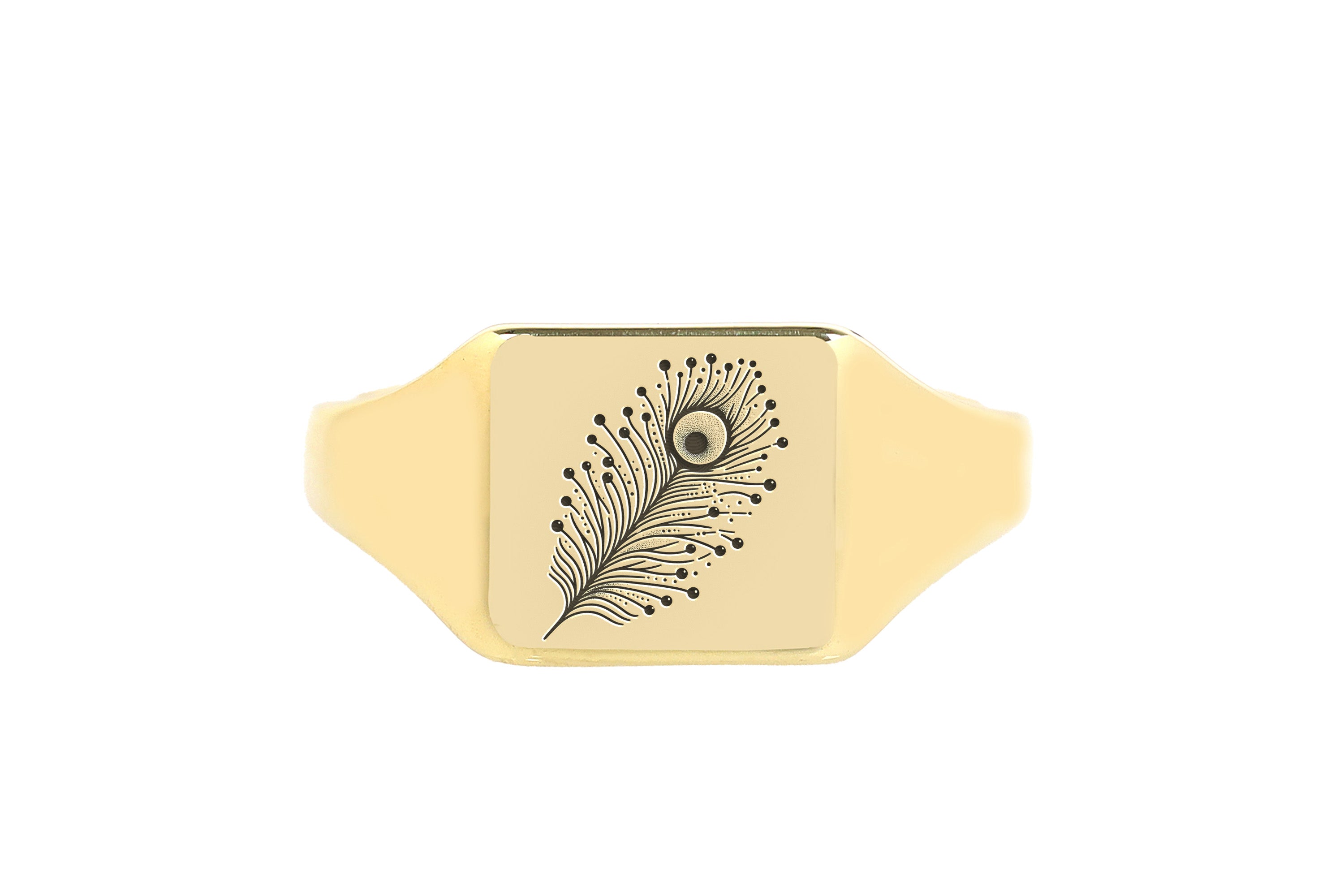 14k Gold Feather Signet Ring