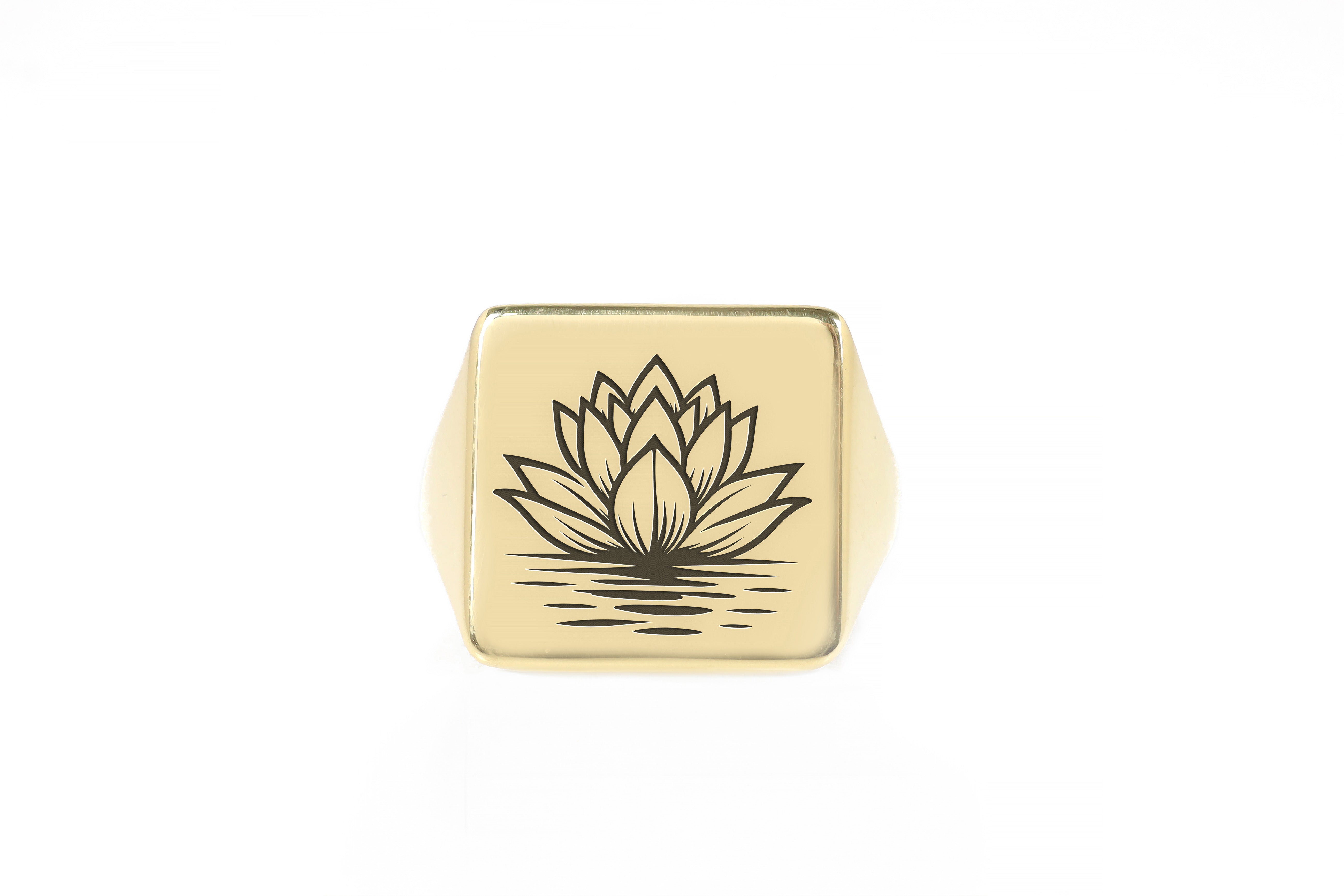 Gold Lotus Engraved Ring