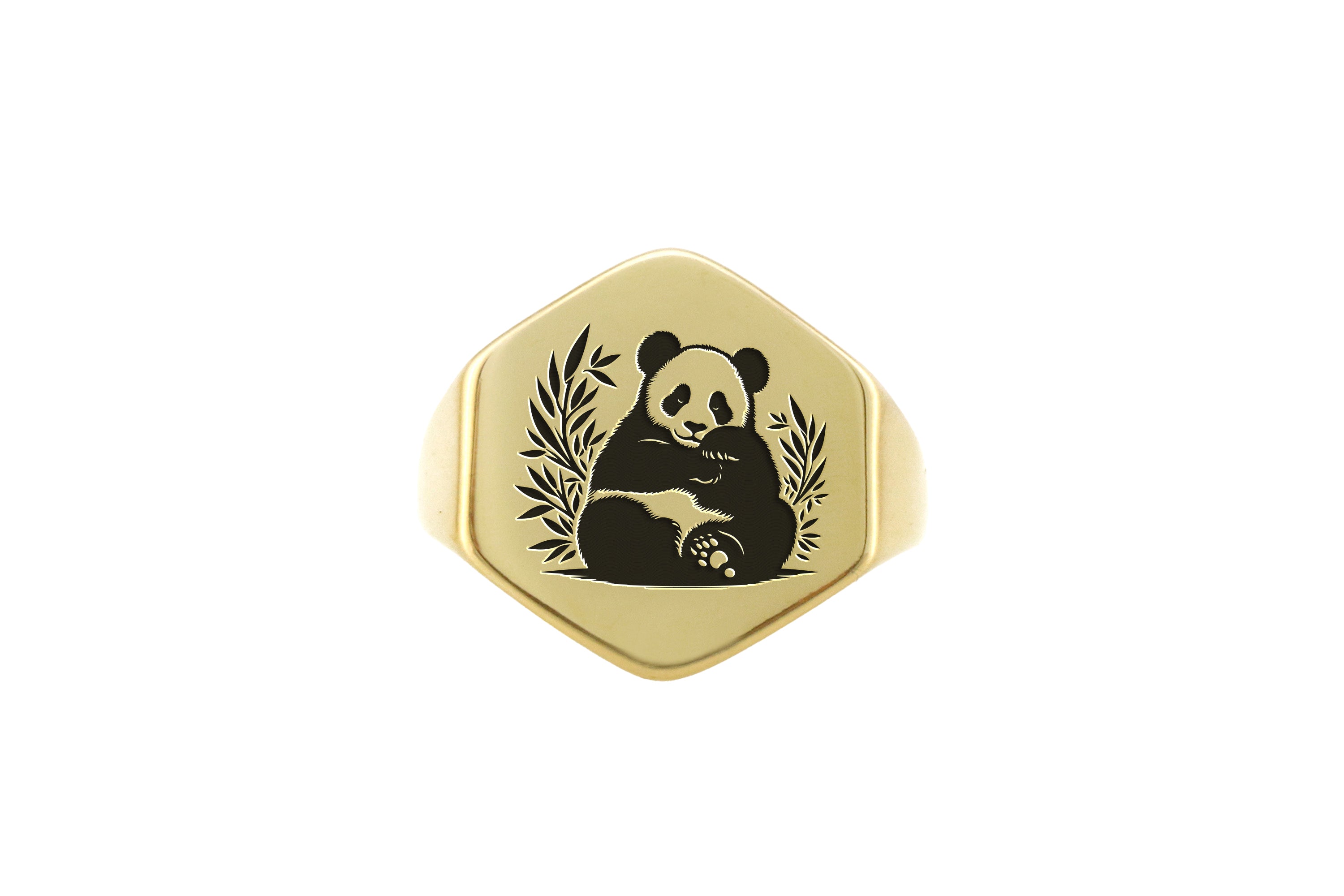 14k Gold Engraved Panda Ring