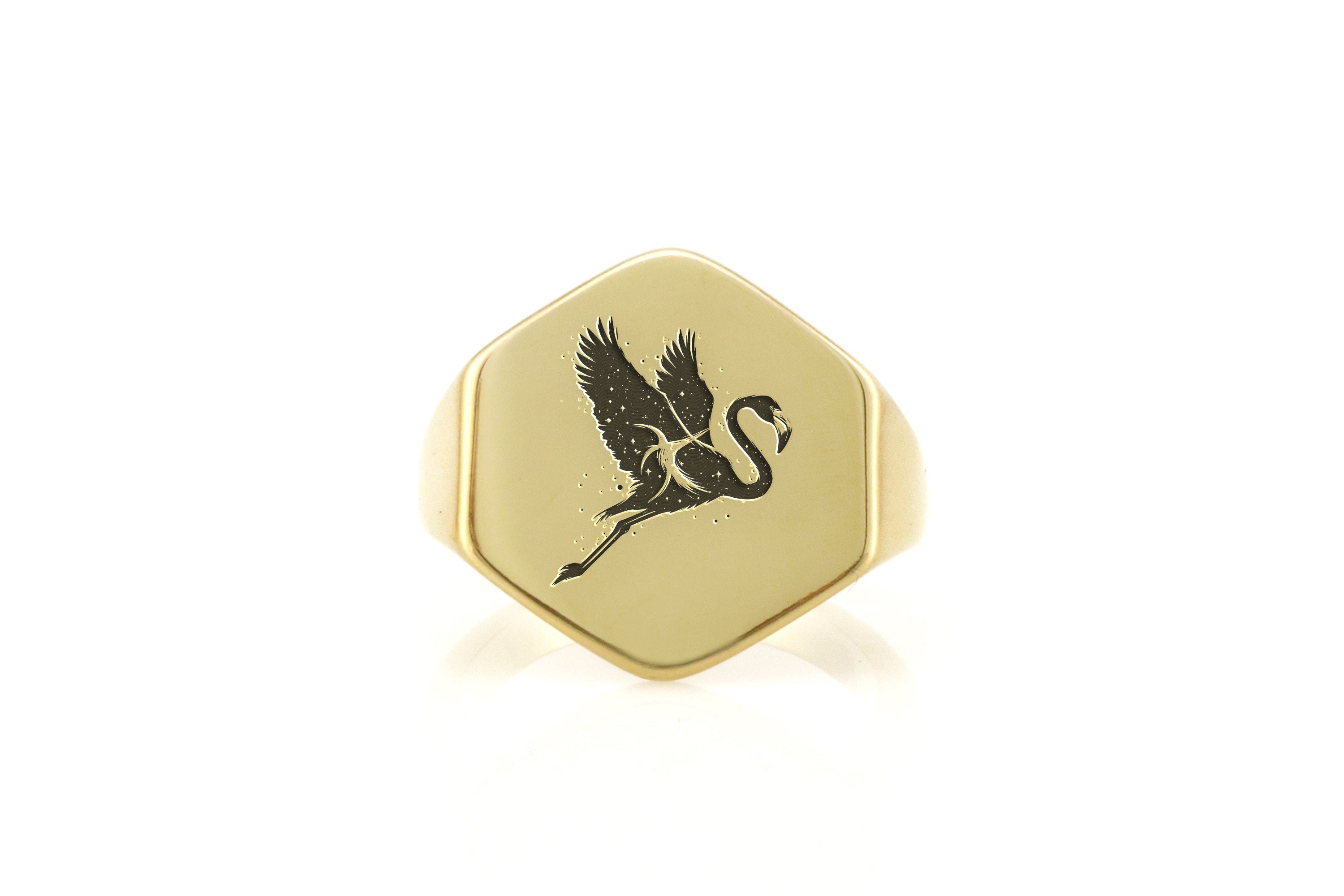 Mystical Flamingo Engraved Ring