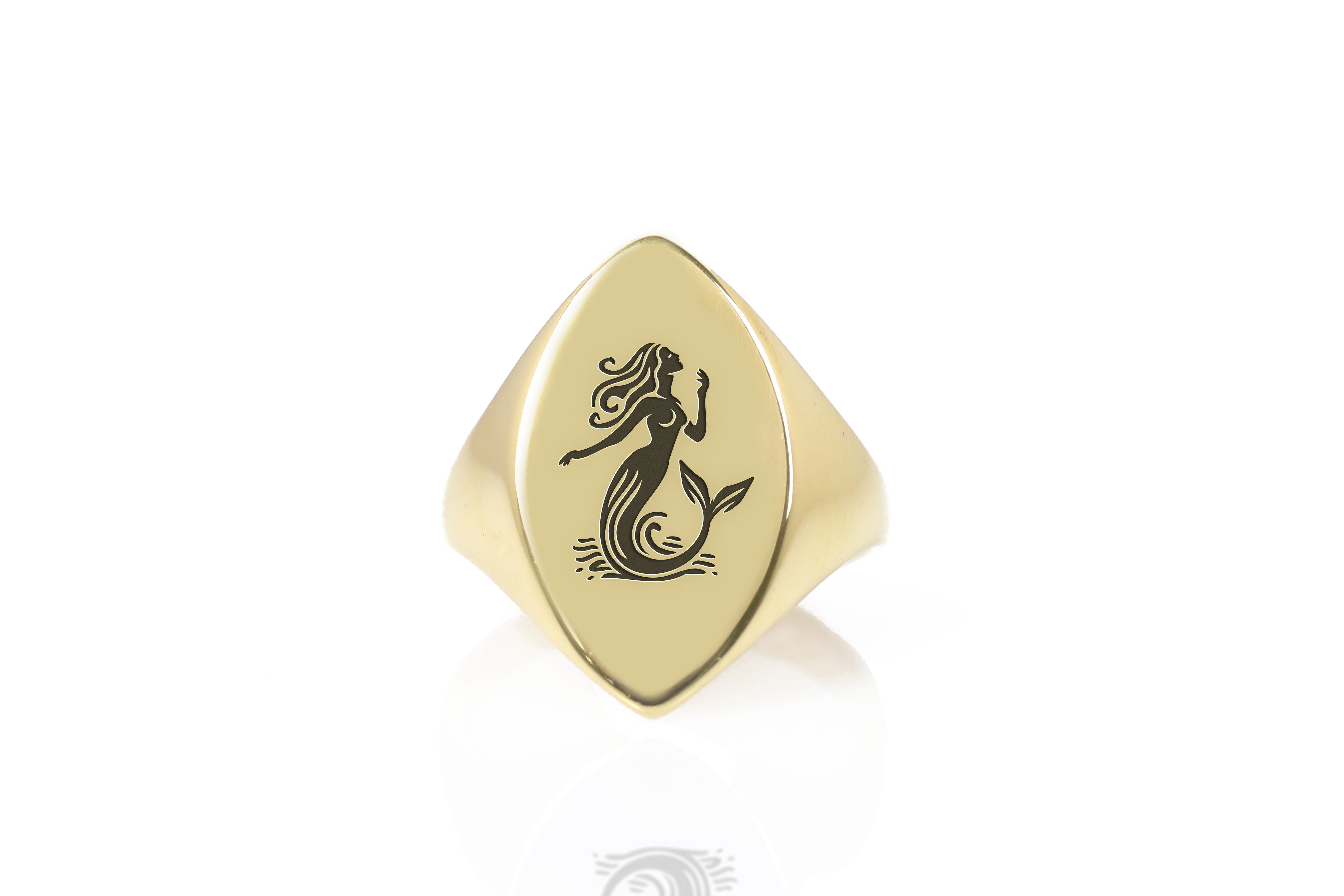 Engraved Mermaid Signet Ring