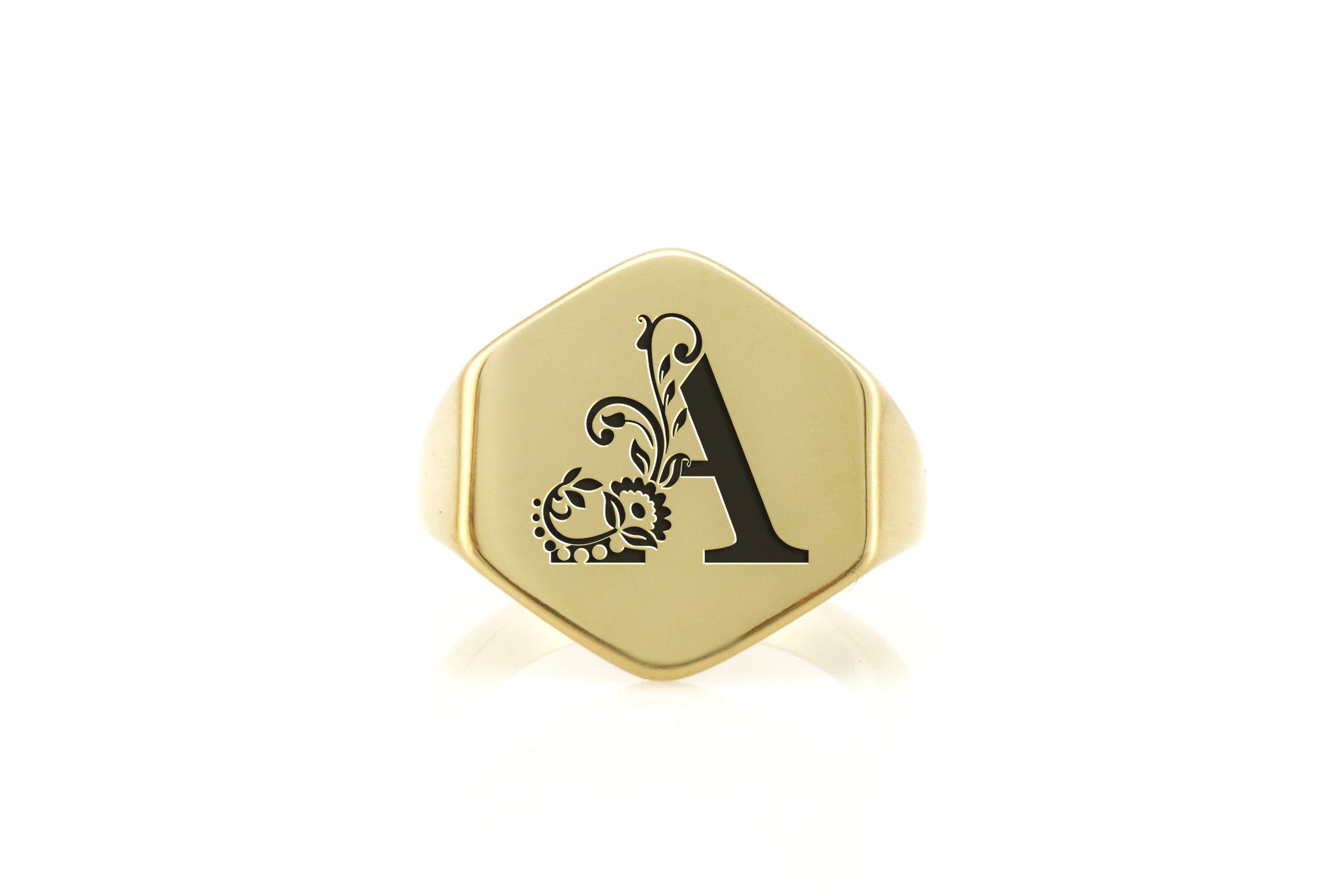 Flower Letter Gold Signet Ring