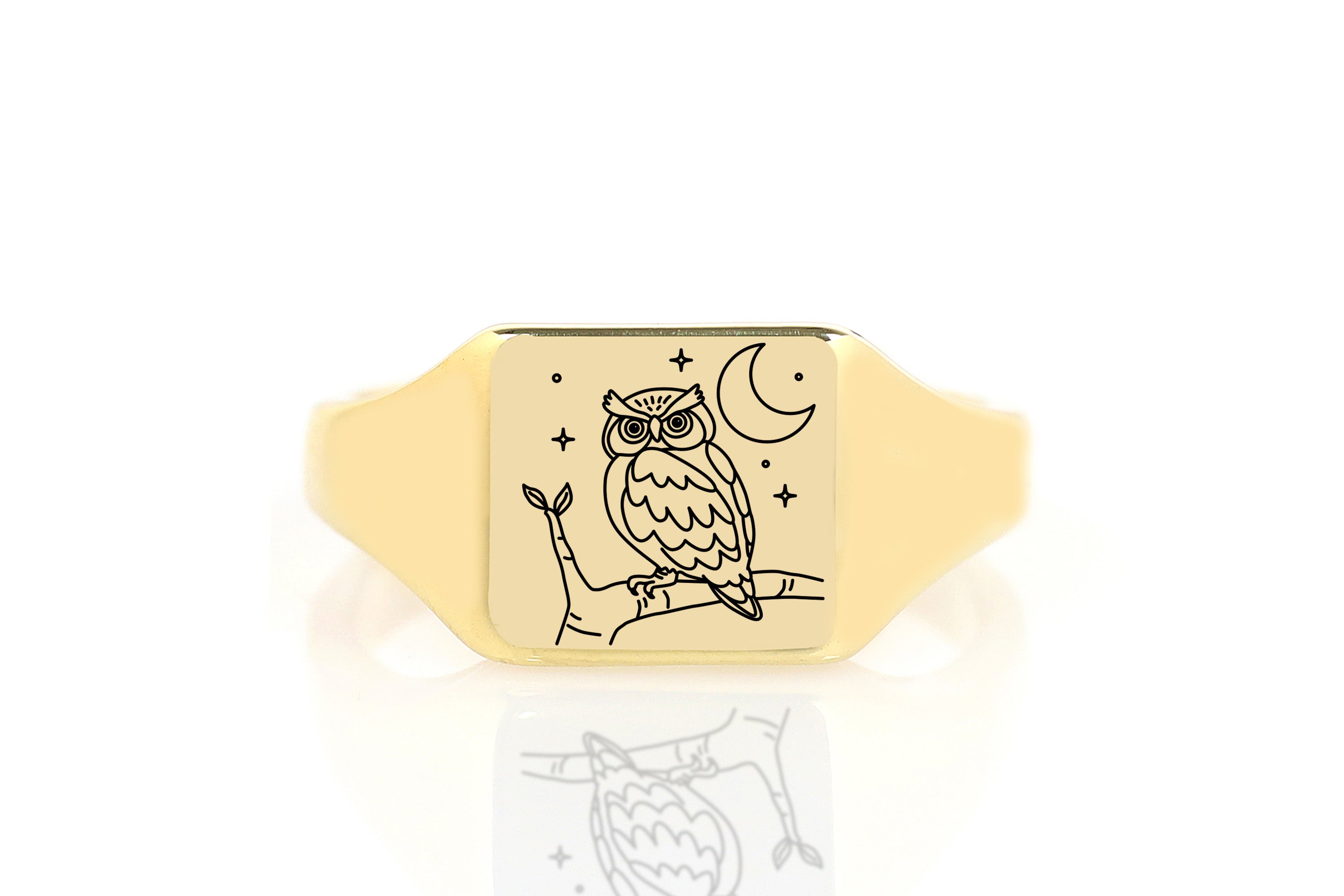 14k Gold Owl Signet Ring