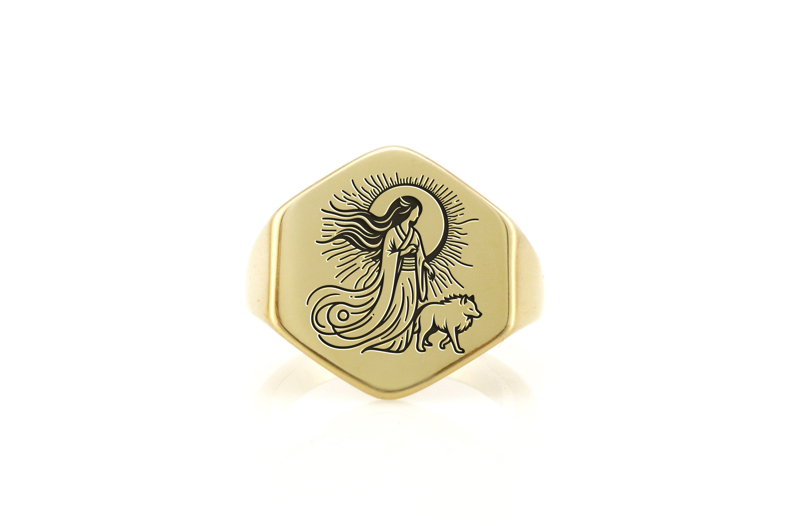 14k Gold Amaterasu Signet Ring