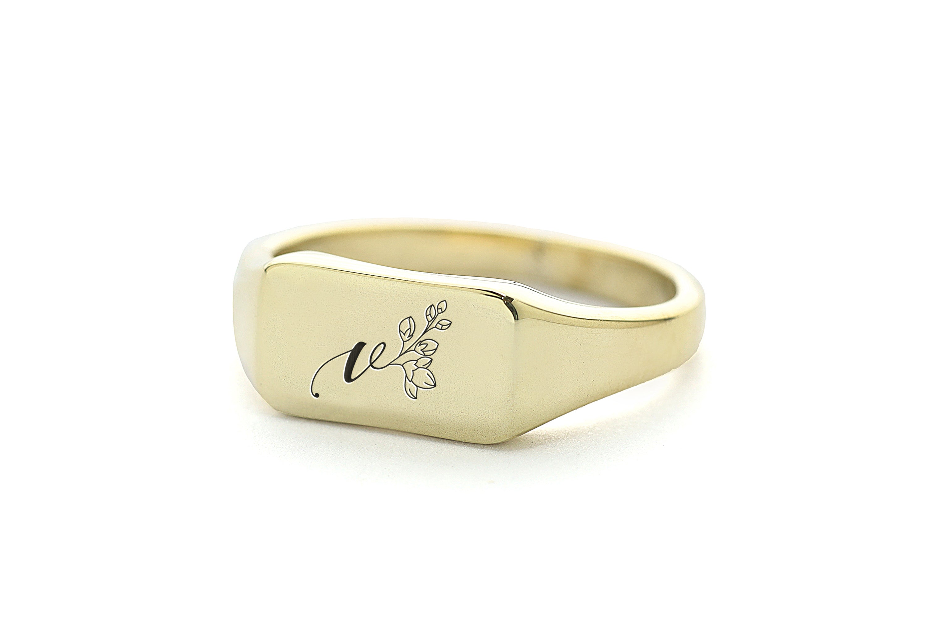 Engraved Floral Signet Ring
